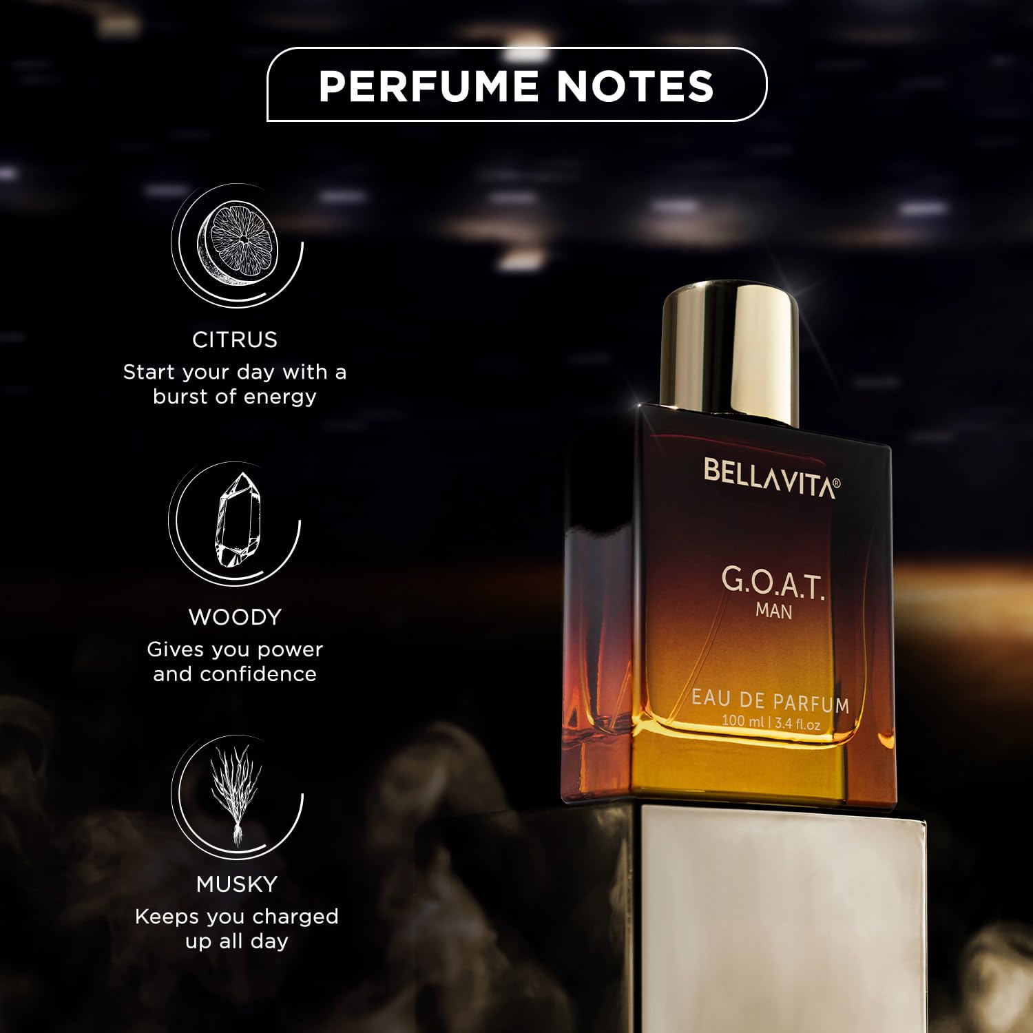 Bella Vita Luxury G.O.A.T. Men's Eau De Parfum, 3.4 fl. oz., Woody & Oriental, Long-Lasting, Ideal for Sports & Gym Enthusiasts
