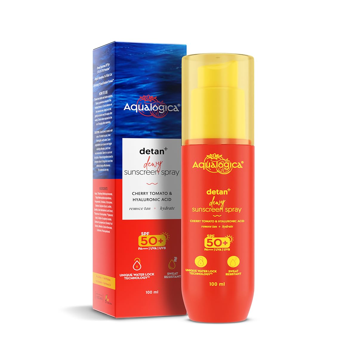 Aqualogica Detan SPF 50 Sunscreen Spray with PA++++ | Helps Reduce Tan & Deeply Hydrates | Mess-Free Reapplication & Water-Light