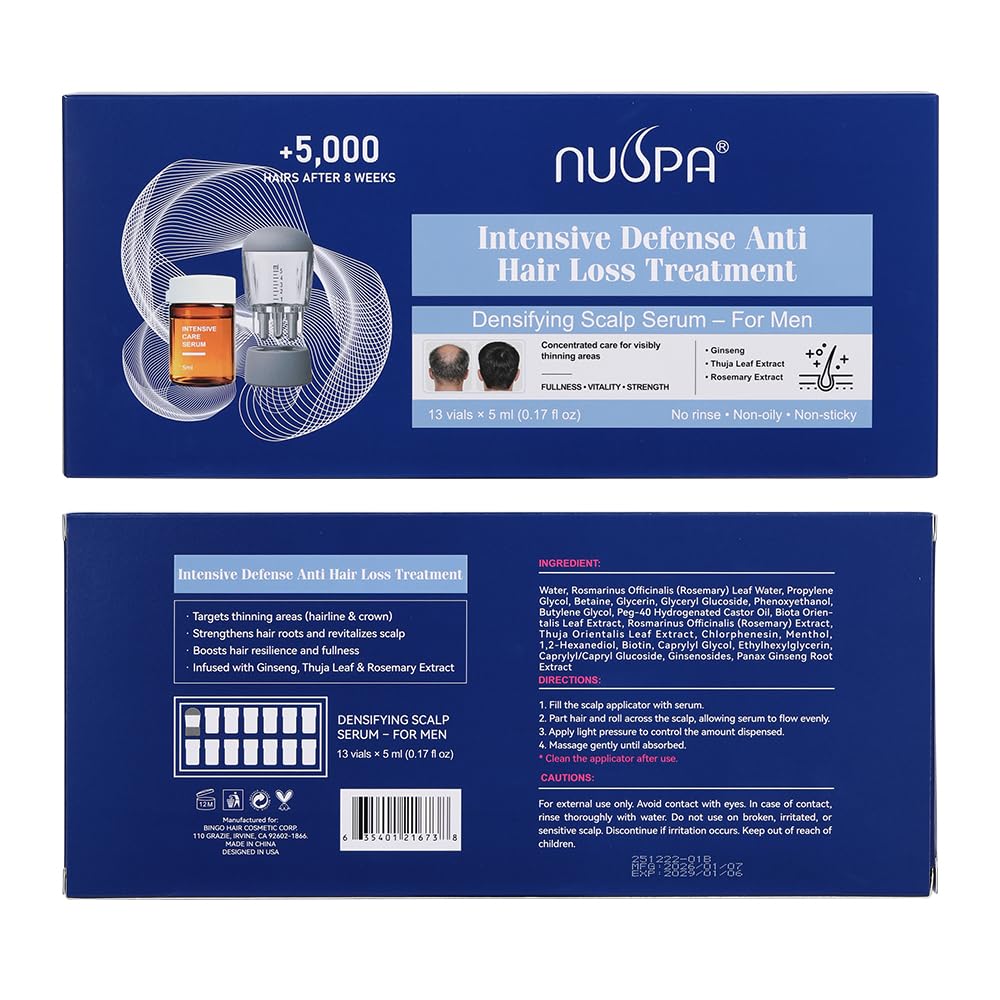 Nuspa Intensive Defense Anti Hair Loss Serum Densifying Scalp Serum Hair Regrowth Treatment For Men Women Infused with Ginseng, 
