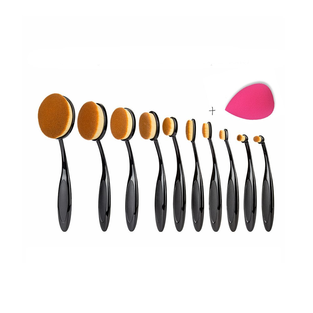 Generic 10Pcs Toothbrush Shaped Oval Powder Foundation Makeup Brushes + Sponge Blender Puff Set