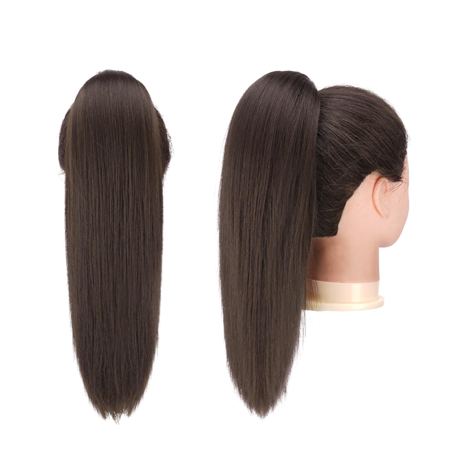 Feshfen Straight Drawstring Ponytail Extensions Long Clip In Synthetic Natural Hair Pieces Pony Tails Hairpieces For Women, Brow