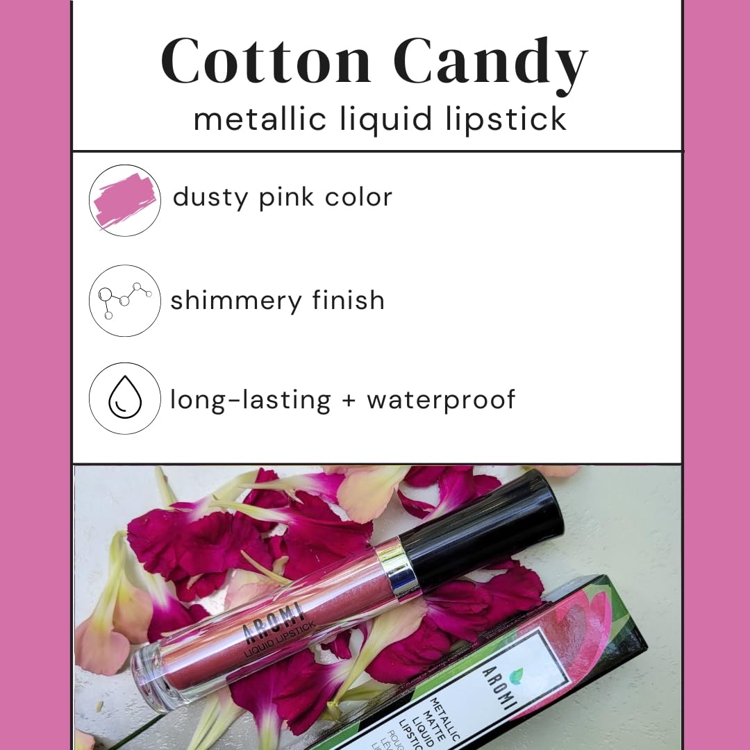 Aromi Metallic Liquid Lipstick | Light Pink Lip Color With Shimmery Finish, Vegan & Cruelty-Free, Long-Lasting Lipstick, Waterpr
