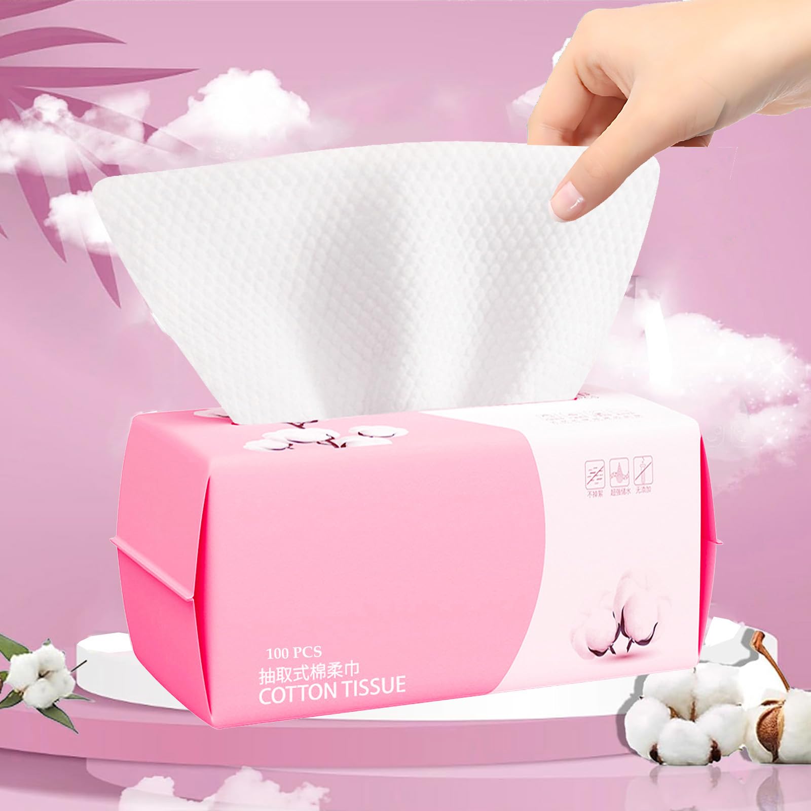 Disposable Face Towel 100 Count for Washing Soft Cotton Dry Wipes Facial Cloths Towelettes for Washing and Drying, Facial Tissue