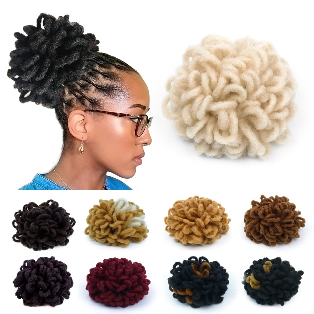 KGBFASS Blonde Loc Buns For Black Women Drawstring Ponytail Loc Petal Bun Curly Locs Ponytail Dreadlock Buns Faux Locs Ponytails