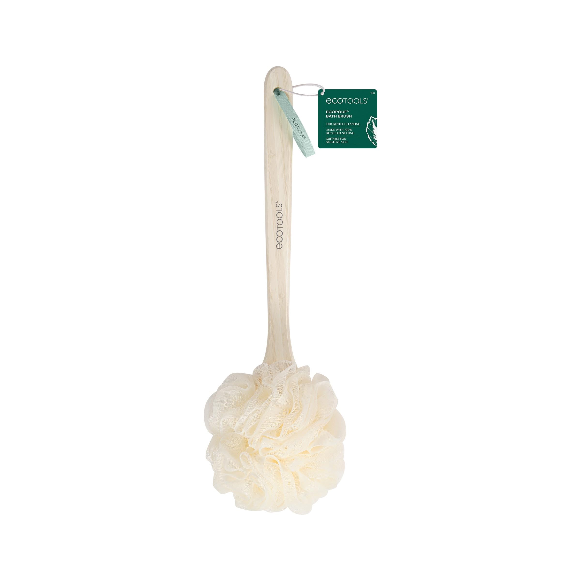 Ecotools Ecopouf Bath Brush, Loofah Brush For Bath & Shower, Made With Long Handle & Recycled, Soft Netting For Gentle Exfoliati