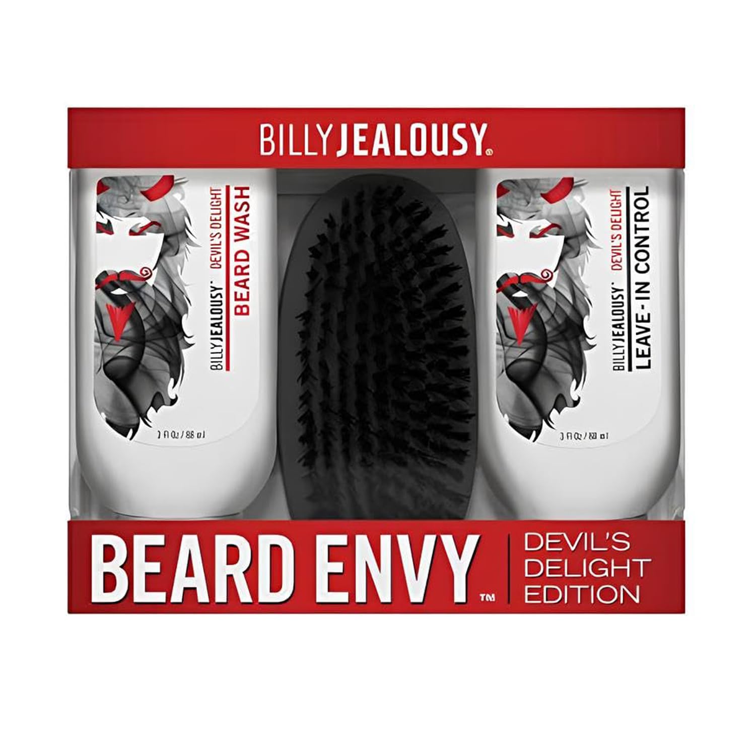 Billy Jealousy Devil 'S Delight Mens Beard Care Kit With Beard Wash, Conditioner And Soft Black Bristle Brush