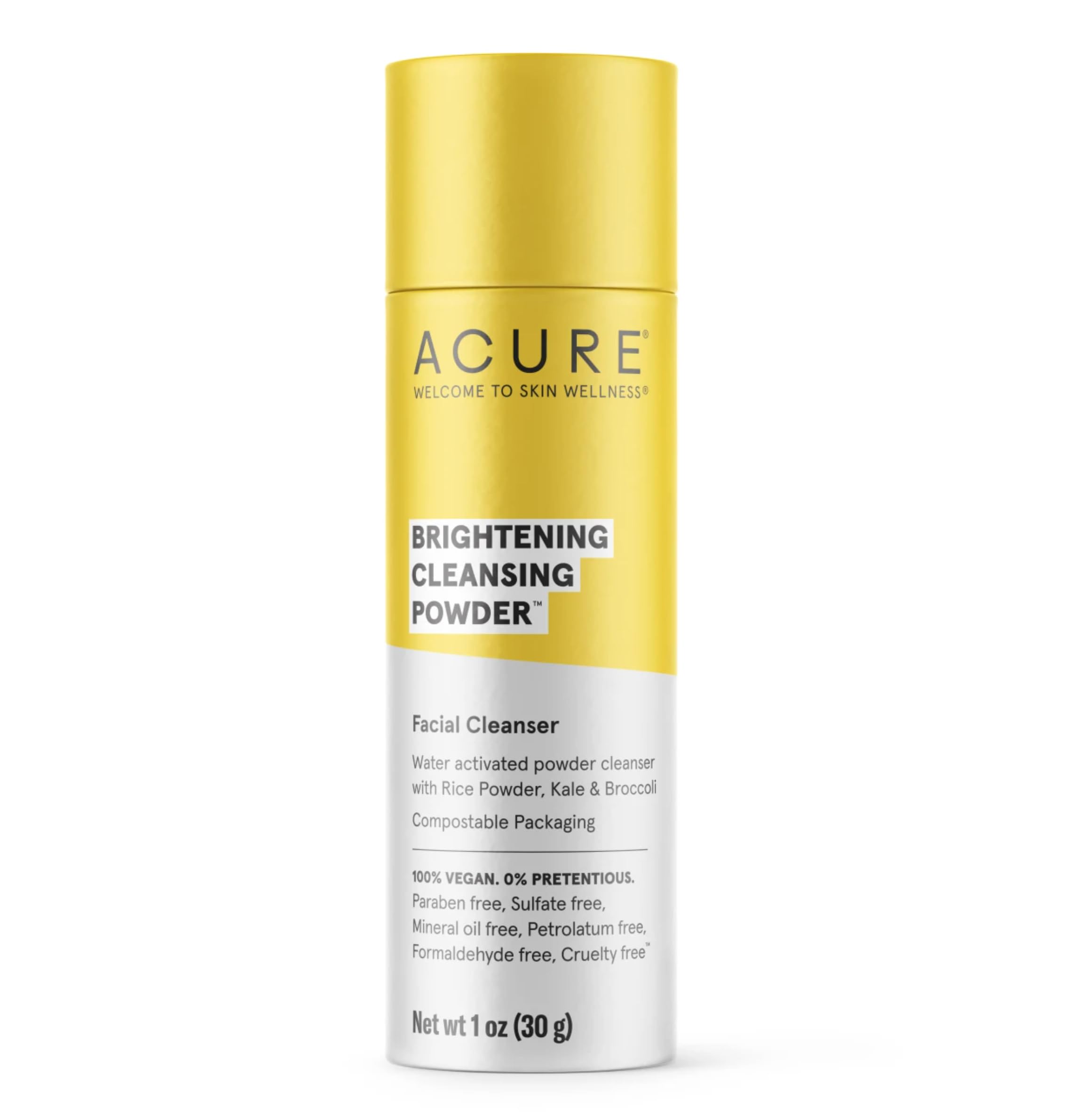 Acure Brightening Cleansing Powder - Concentrated Cleanser, Moisture Retention & Refining Skins Texture - Water-Activated Cleans