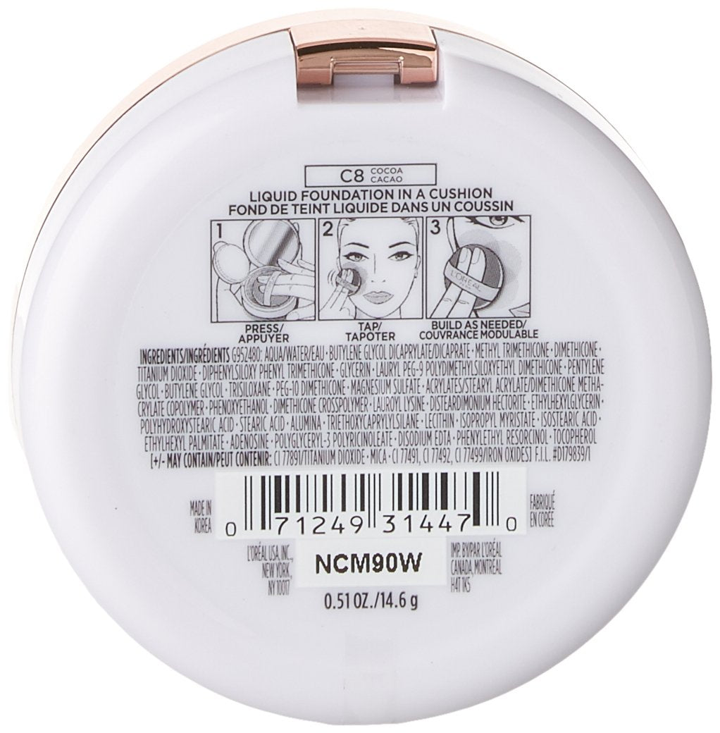 L'Or  al Paris True Match Lumi Cushion Foundation, C8 Cocoa, 0.51 oz.