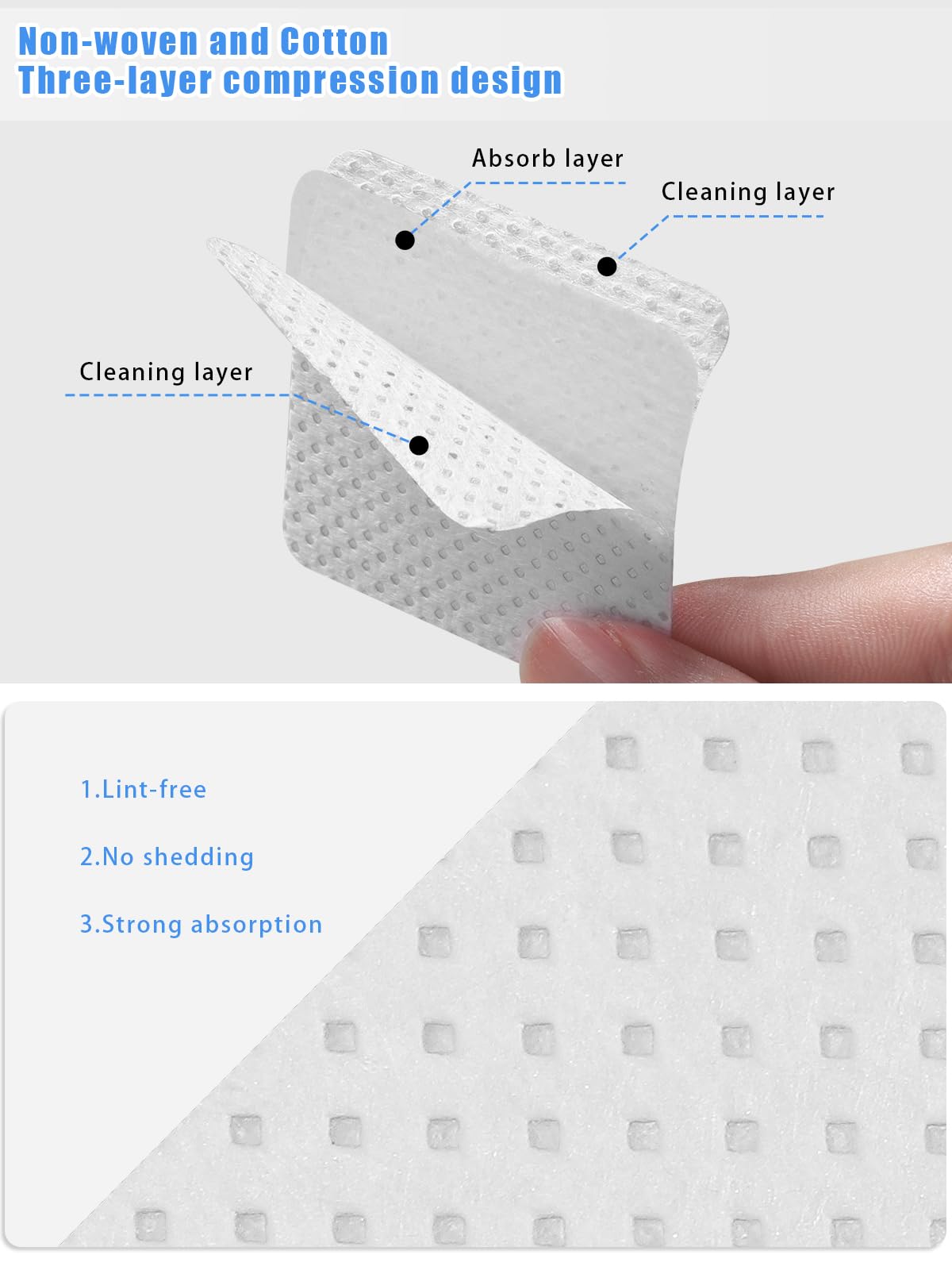Teoyall Lint Free Nail Wipes, 800 Pcs Non-Woven Fabric Nail Cleaning Pads White Lash Extensions Glue Cleaning Wipes Nail Salon S