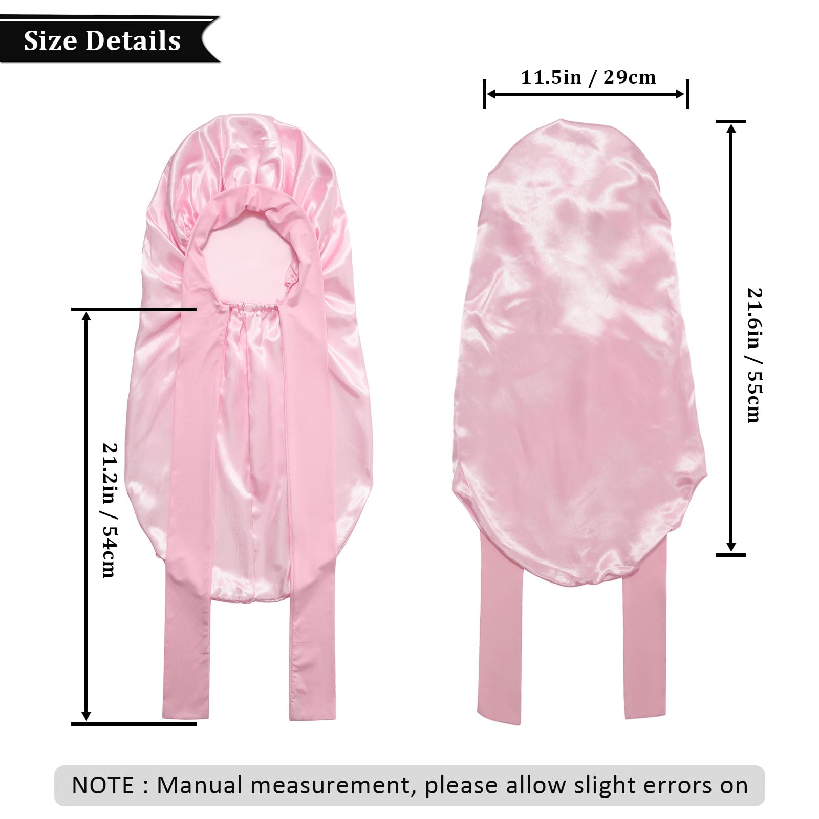 Awaytr Long Toddler Silk Bonnet For Sleeping Elastic Satin Bonnets For Curly Hair Braid Bonnet Night Cap For Aged 3-12 Kids (Pin
