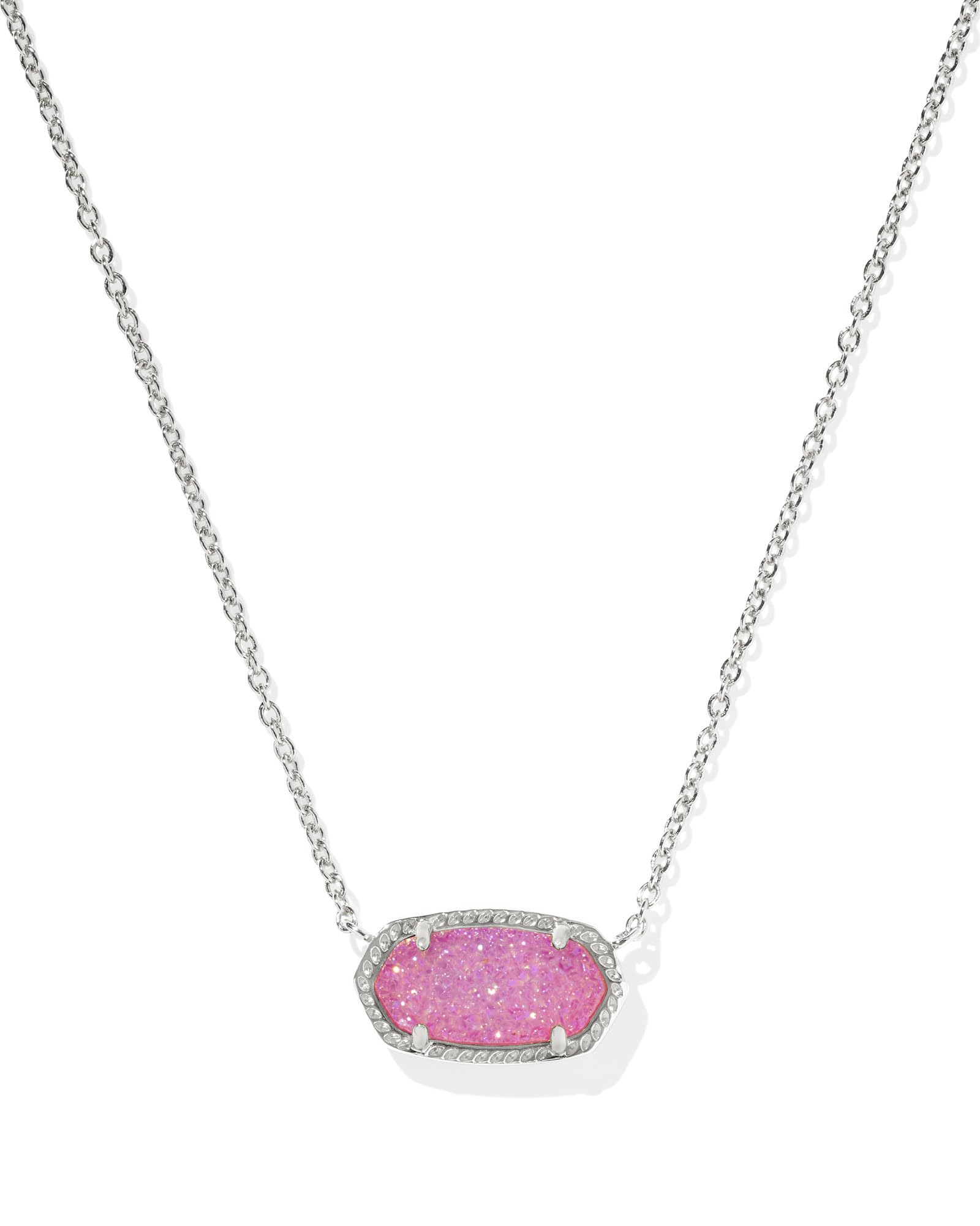 Kendra Scott Elisa Necklace in Rhodium-Plated Brass, Hot Pink Drusy, Fashion Jewelry for Women