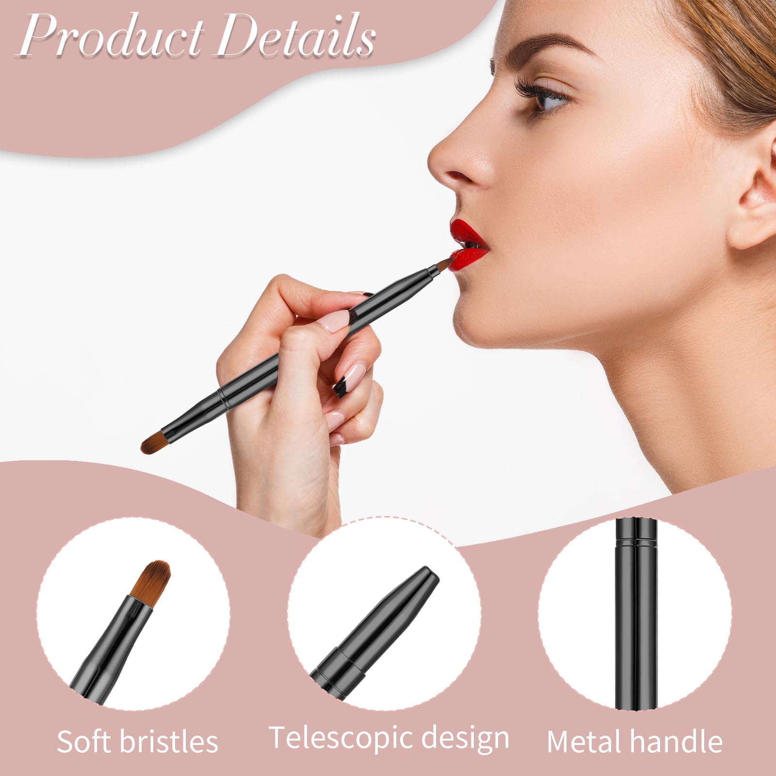 2 Pack Retractable Lip Brush For Lipstick With Cap, Double-Ended Lip Makeup Brushes Retractable Lip Gloss Lipstick Brush Applica