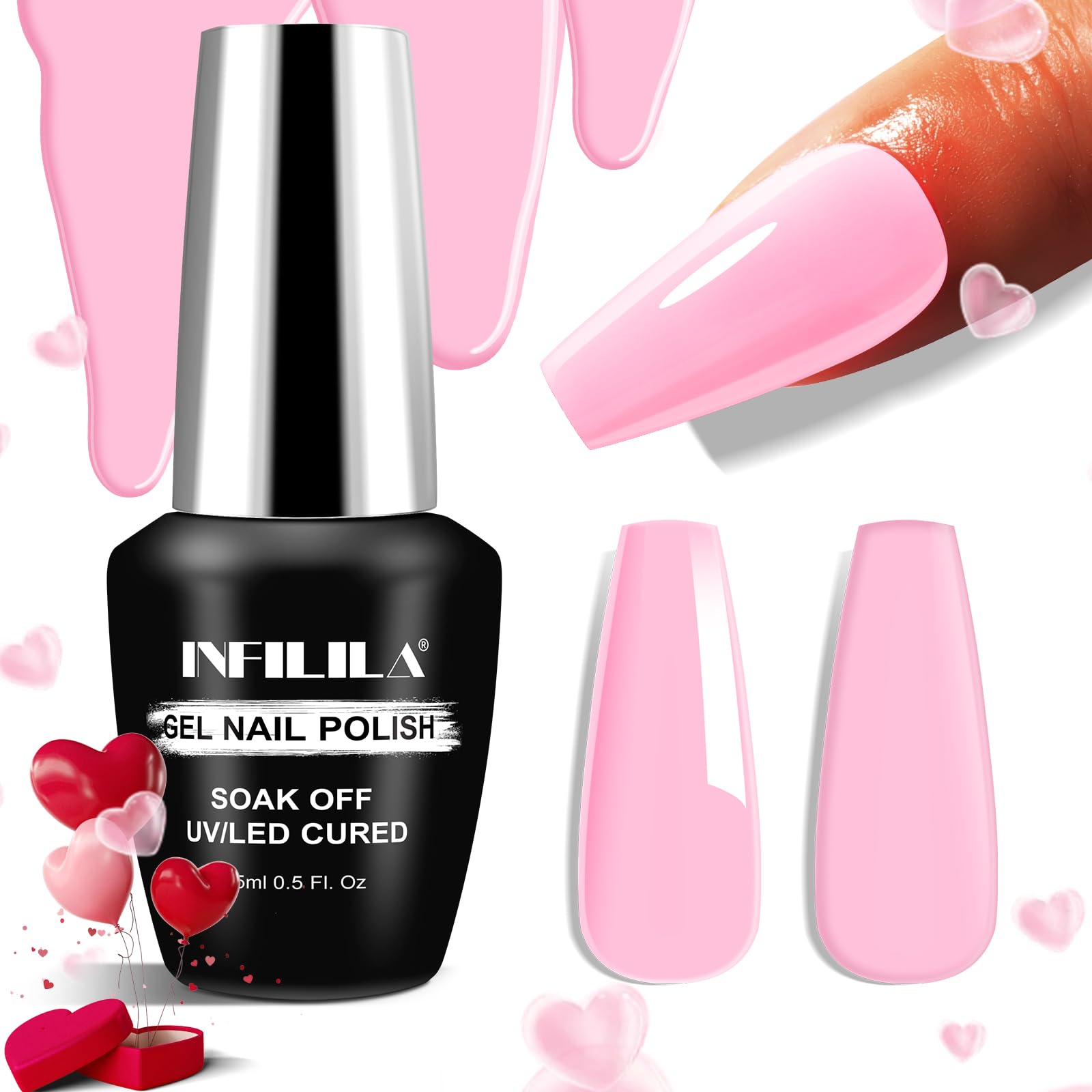 NXJ INFILILA Light Pink Gel Nail Polish, 15ml 0.51oz Milky Pink Color Nails, Hema Free Baby Pink Gel Nail Polish Gel Soak Off UV