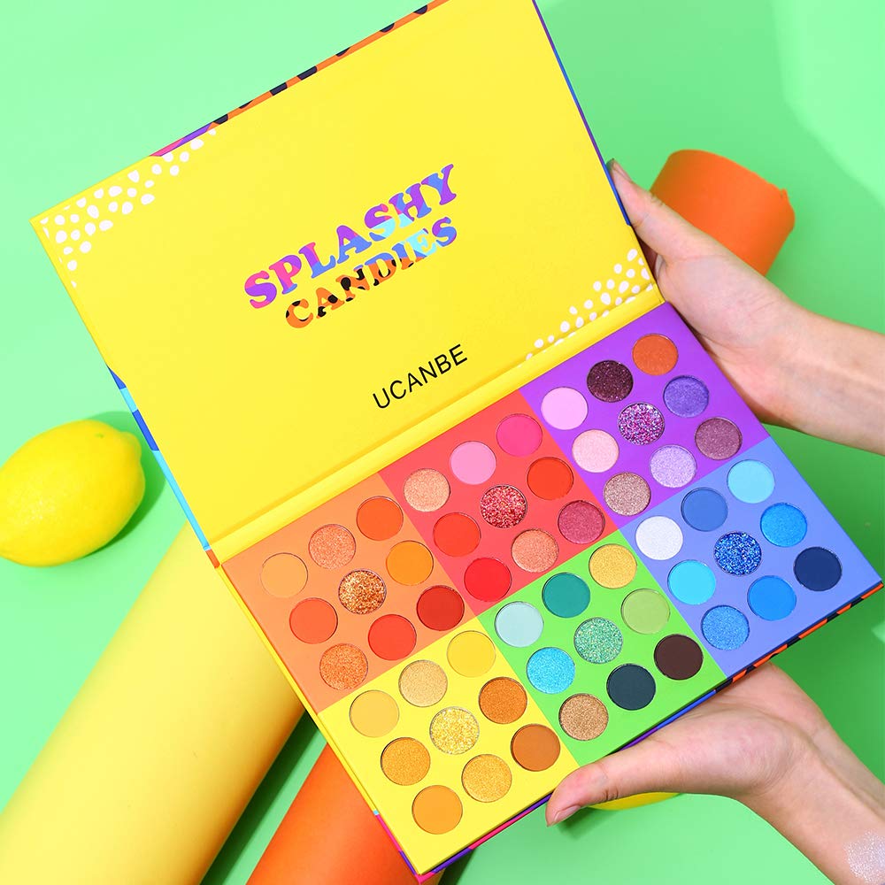 Ucanbe 54 Colors Splashy Candies Eyeshadow Palette, Highly Pigmented Matte Shimmer Soft Creamy Glitter Rainbow Bright Powder Eye