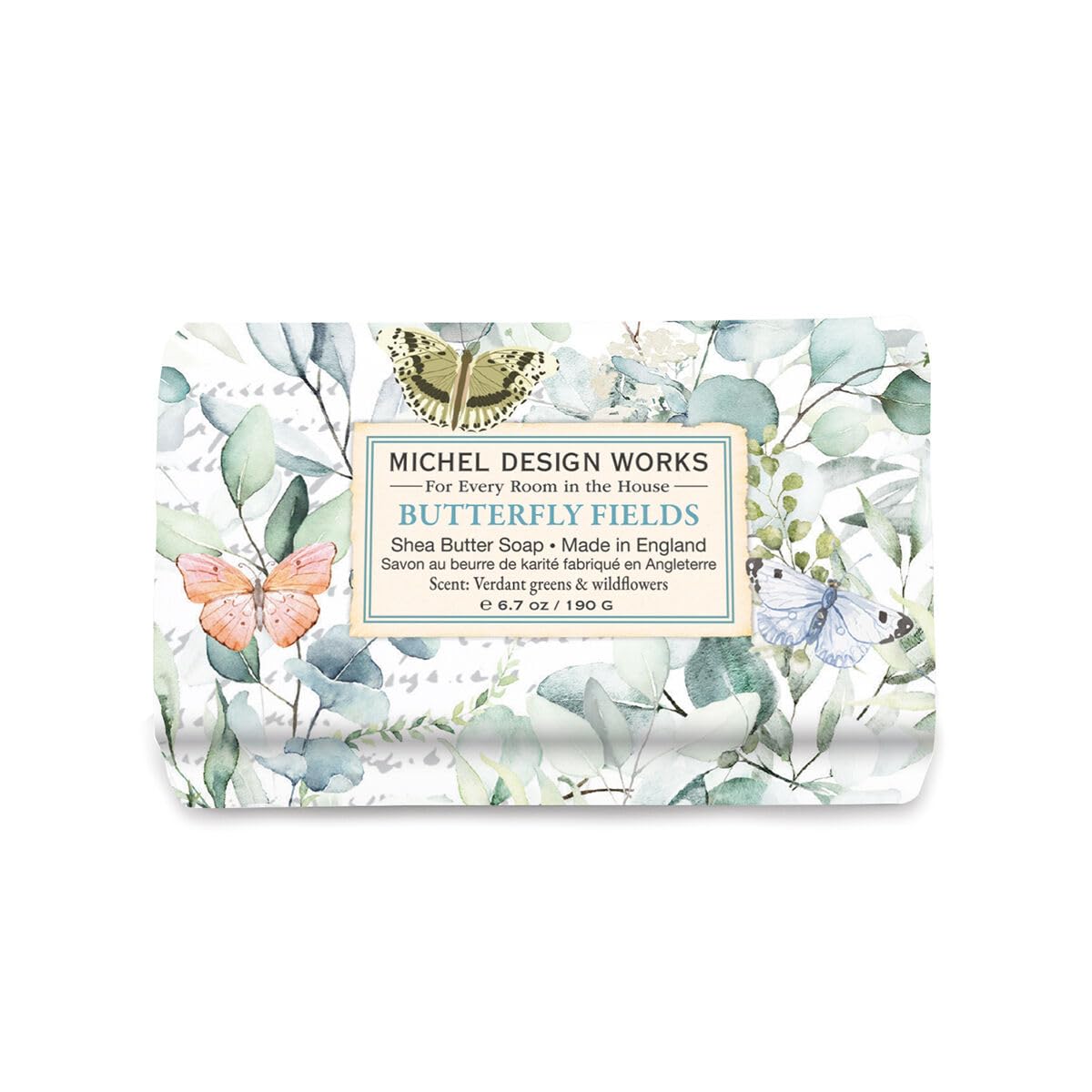 Michel Design Works Soap Bar, Butterfly Fields Medium, Beautiful Design, Triple-milled
