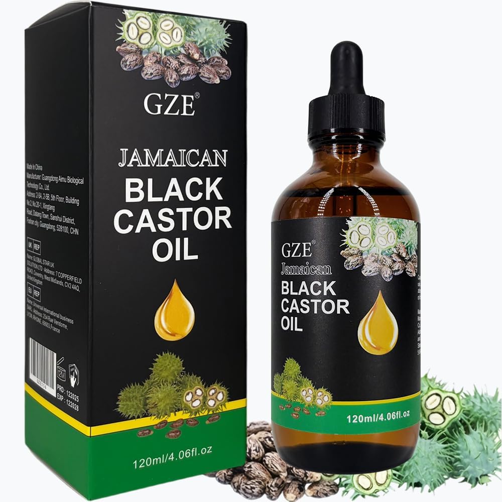 GZE Jamaican Black Castor Oil, 100% Pure Cold Pressed, Hair Growth Oil for Stronger, Thicker Hair & Eyelashes, Skin Moisturizer,