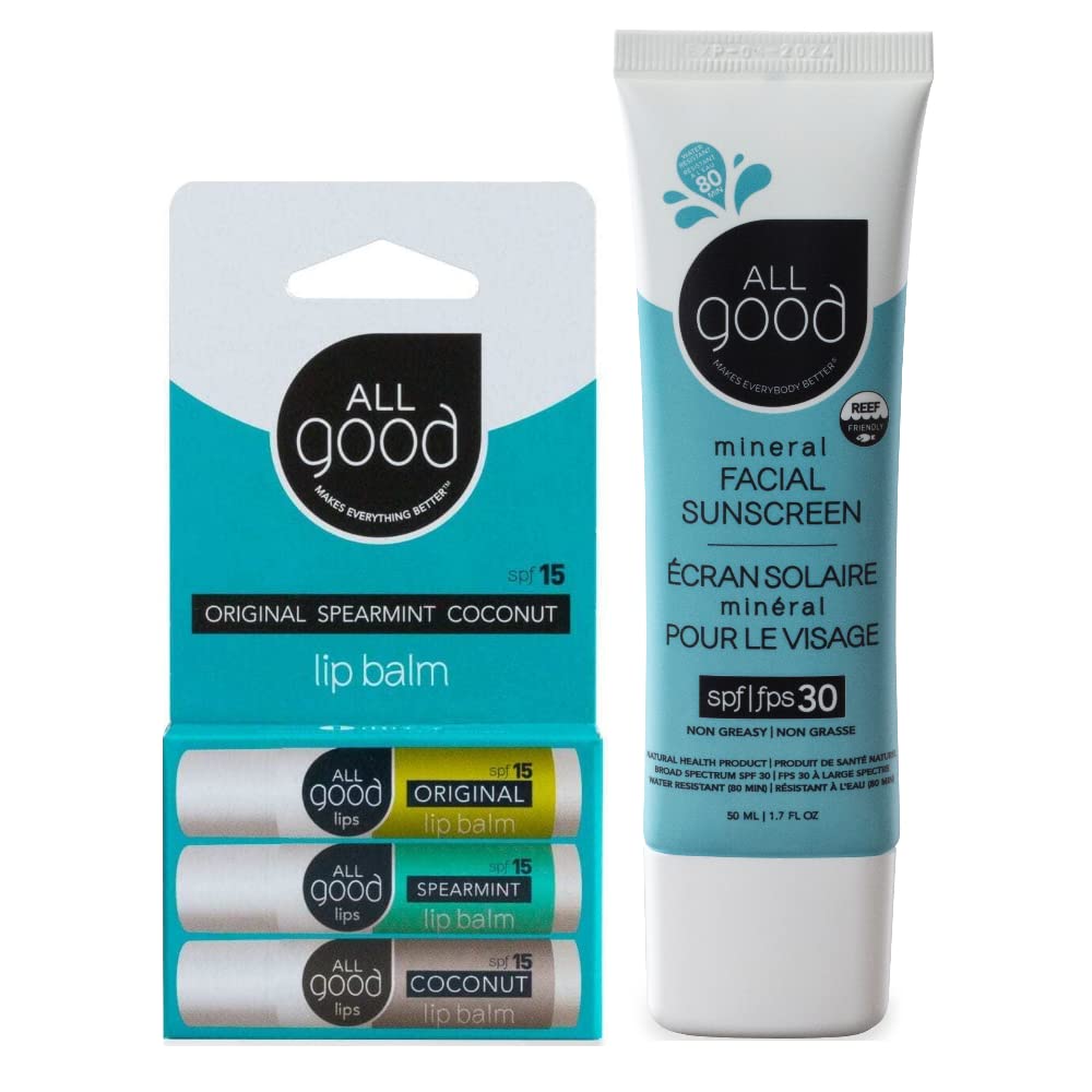 All Good SPF 15 Lip Balm & Facial Sunscreen Bundle  Calendula, Olive Oil, Beeswax, Vitamin E  Includes (1) SPF 15 Lip Balm 3P
