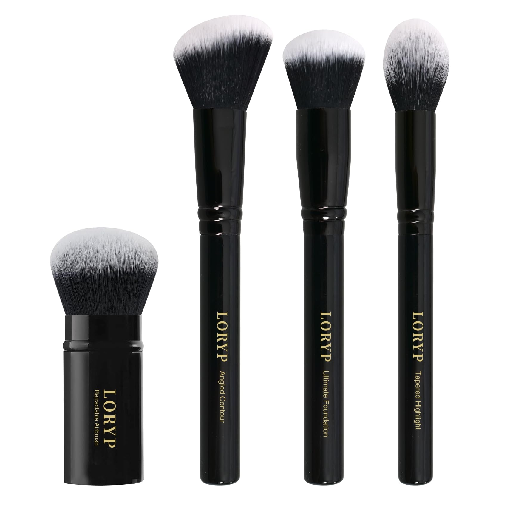 Loryp 4 Pcs Full Face Professional Makeup Brushes Set With Retractable Kabuki Airbrush For Powder,Liquid,Cream,Angled Blush Brus