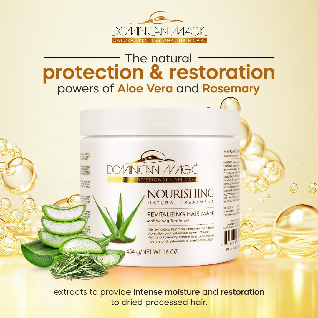 Dominican Magic Nourishing Revitalizing Hair Mask With Aloe Vera, Hair Treatment, Deep Repair & Revitalize For Dry, Damaged Hair
