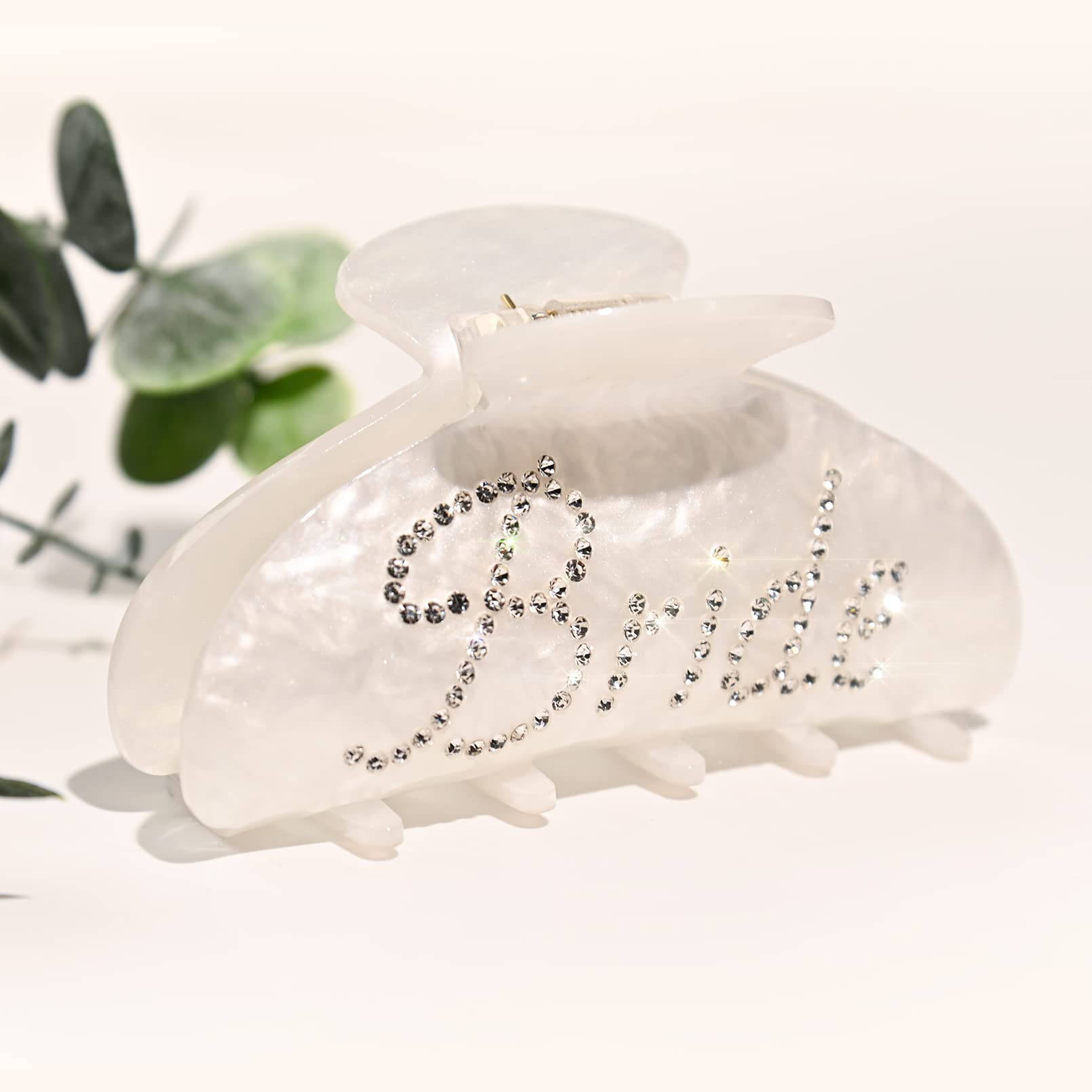 Bride Claw Hair Clip, Aileam White Acrylic Hair Clip Banana Barrettes, Rhinestone Bride Logo, Bachelorette Party Decorations Bri