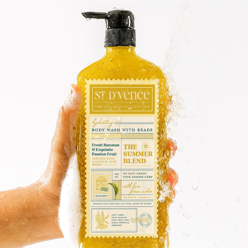 St. DVence Summer Blend Salicylic Acid Body Wash Shower Gel For Women & Men With Fresh Banana & Passionfruit | Tan Removal Body 