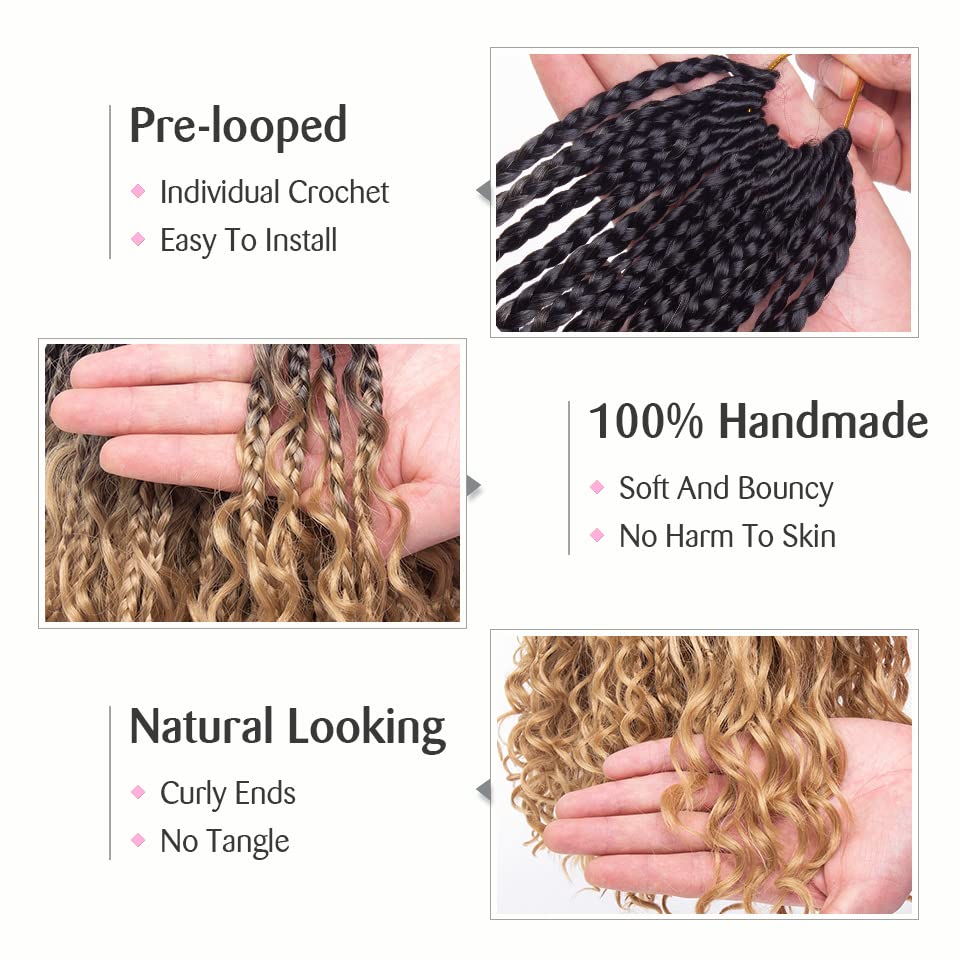Unionbeauty 24 Inch 8 Packs Boho Box Braids Crochet Hair Curly Ends Goddess Box Braids Crochet Hair For Black Woman Bohemian Hip
