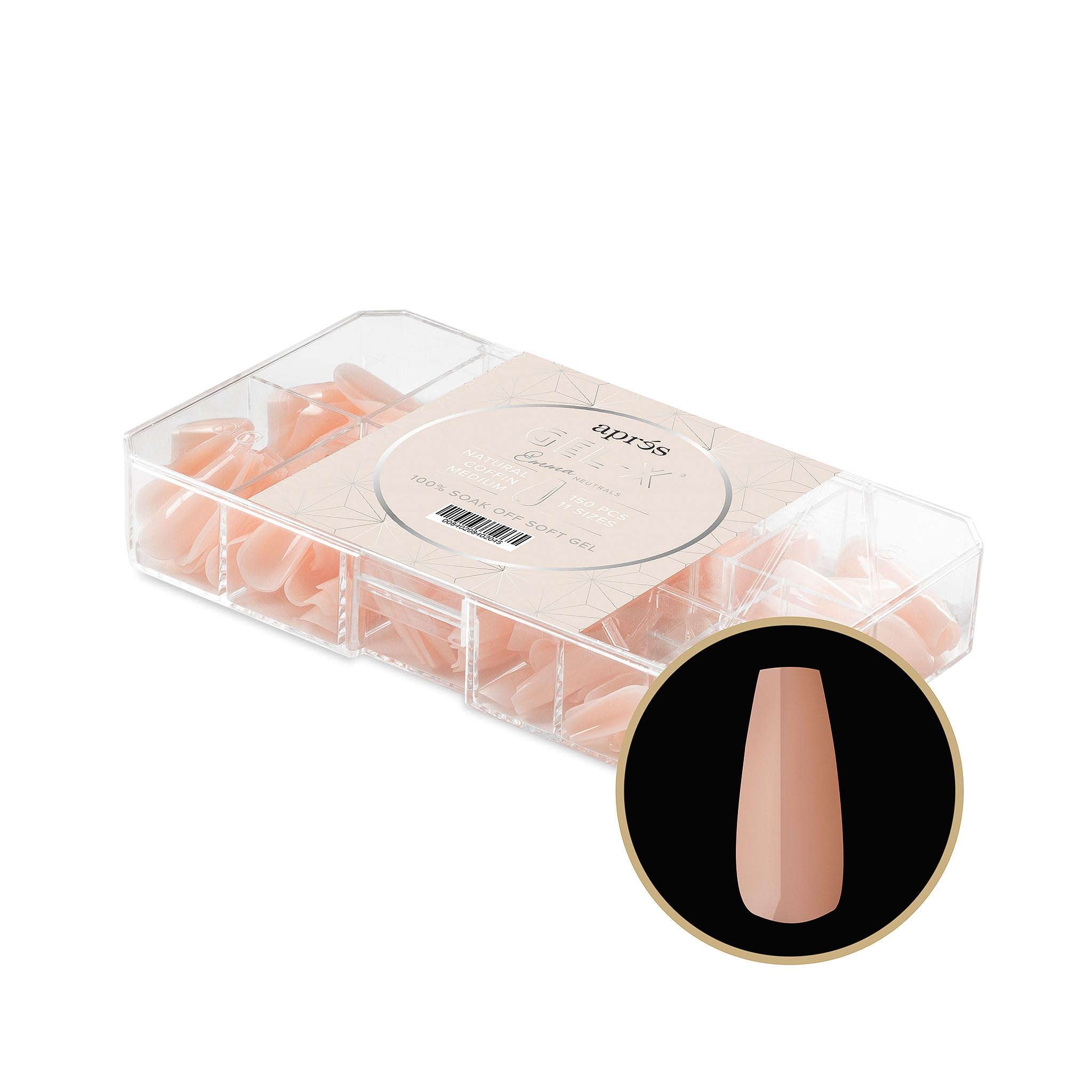 Apres Neutrals Gel-X Emma Box Of Nail Tips, 11 Sizes 00-9, Soft Gel Tip Box (150pcs) (Natural Coffin Medium, 150)