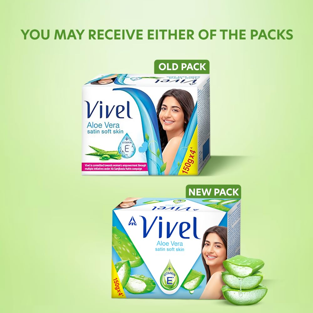 Vivel Aloe Vera Soap,satin soft skin vitamin E, 150g (Pack of 4)