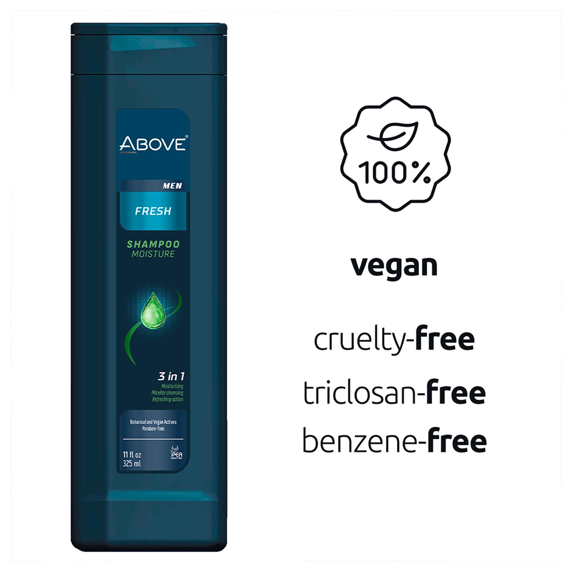 Above Fresh 3 In 1 Shampoo Moisture, 11 oz - Moisturizing Shampoo for Men - Micellar Cleanse - Suitable for Dry, Brittle, Damage