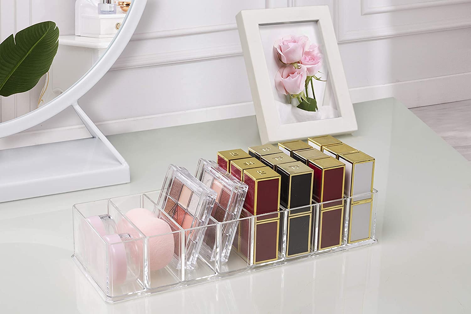 Seitop 2 Pack Detachable Makeup Organizer, 8 Compartments Acrylic Cosmetic Storage Jewelry Display Boxes, Clear Drawer Organizer