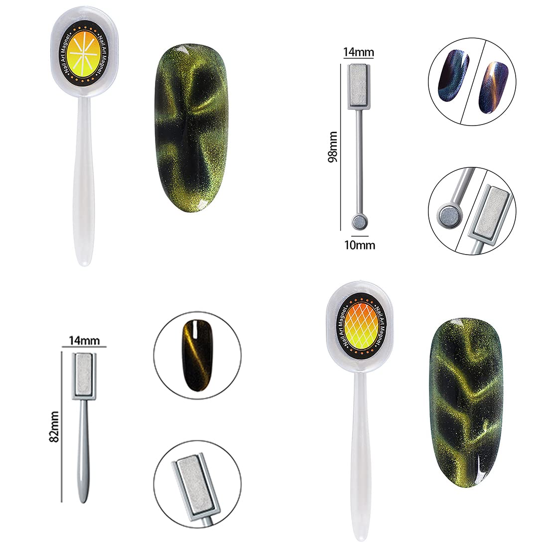 Xeaohesy 8 Pieces Nail Magnet Tool Set Double-Head Flower Design Nail Magnet Pens Animal Eye Magnetic Plate Multi-Function Magne