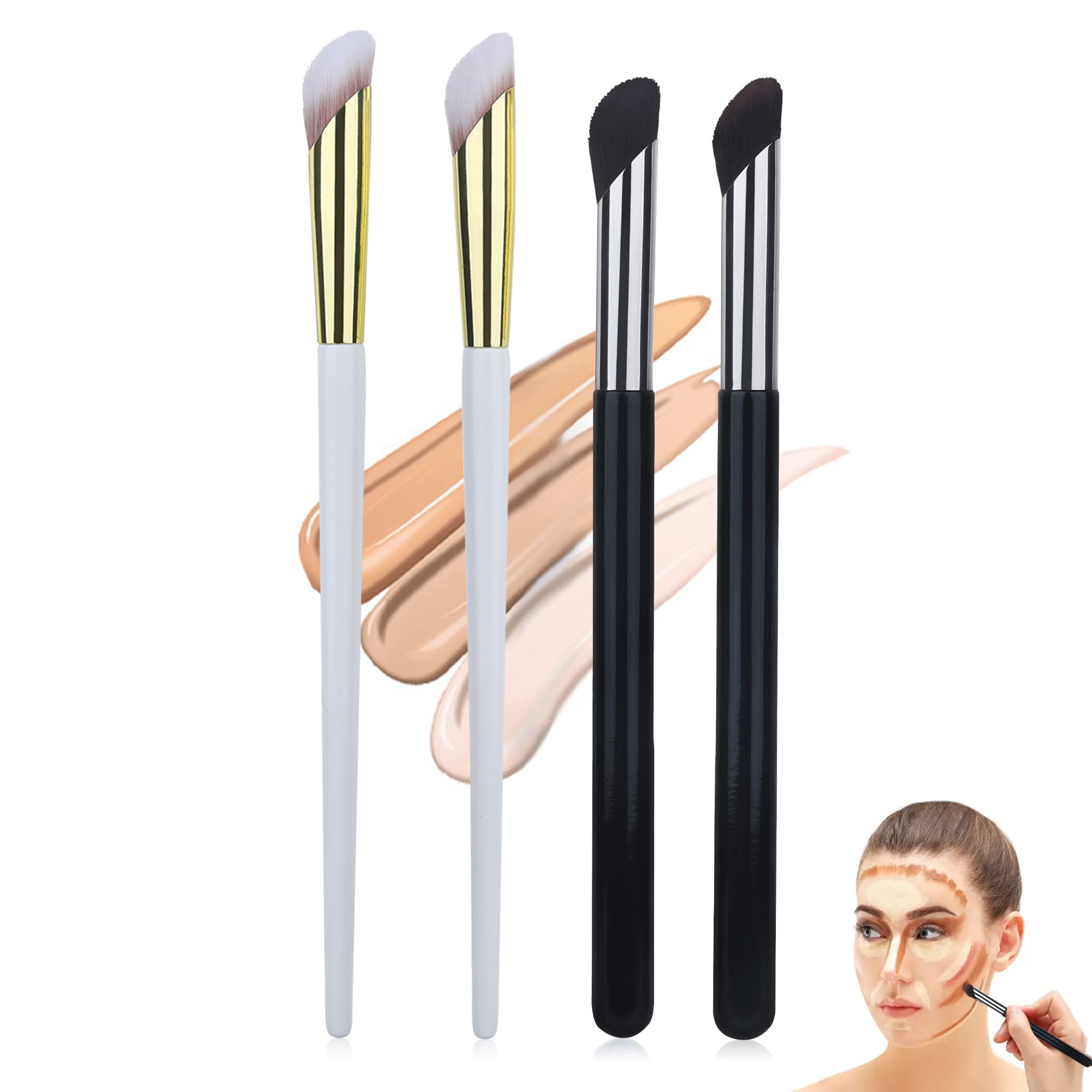 Angled Foundation Brush & Mini Concealer Blending Brush Nose Contour Brush, Under Eye Concealer Brush, Bronzer Highlighting Brus