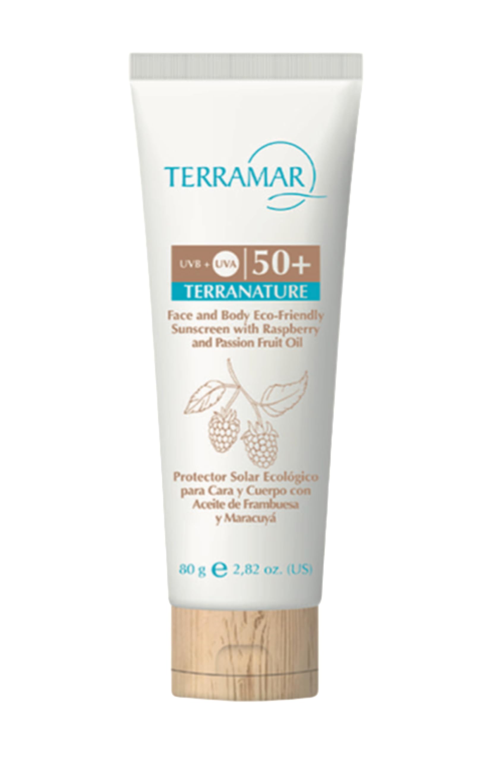 Terramar Face and Body Sunscreen SPF 50+, Raspberry and Passion Fruit Oil, 2.82 oz