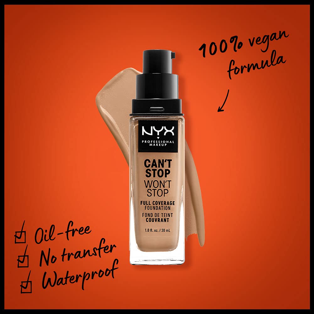 NYX PROFESSIONAL MAKEUP Can't Stop Won't Stop Foundation - 24h Full Coverage Matte, 1 Fl Oz, Neutral Buff, Model CSWSF10.3