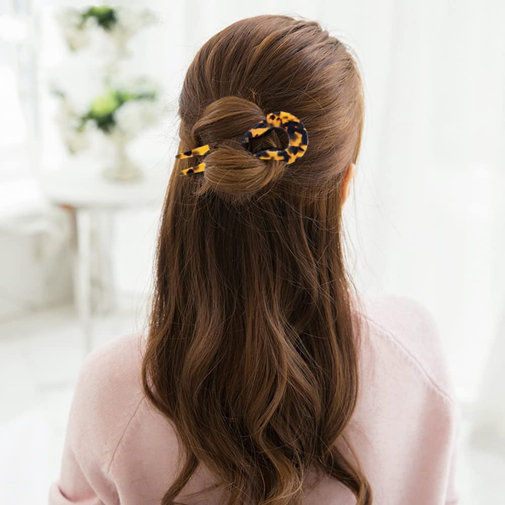 Large U Shape Hair Fork 5 Inch French Hair Pin For Thick Long Hair,Acetate 2 Prong Updo Chignon Pins For Women Girls Buns,2Pack