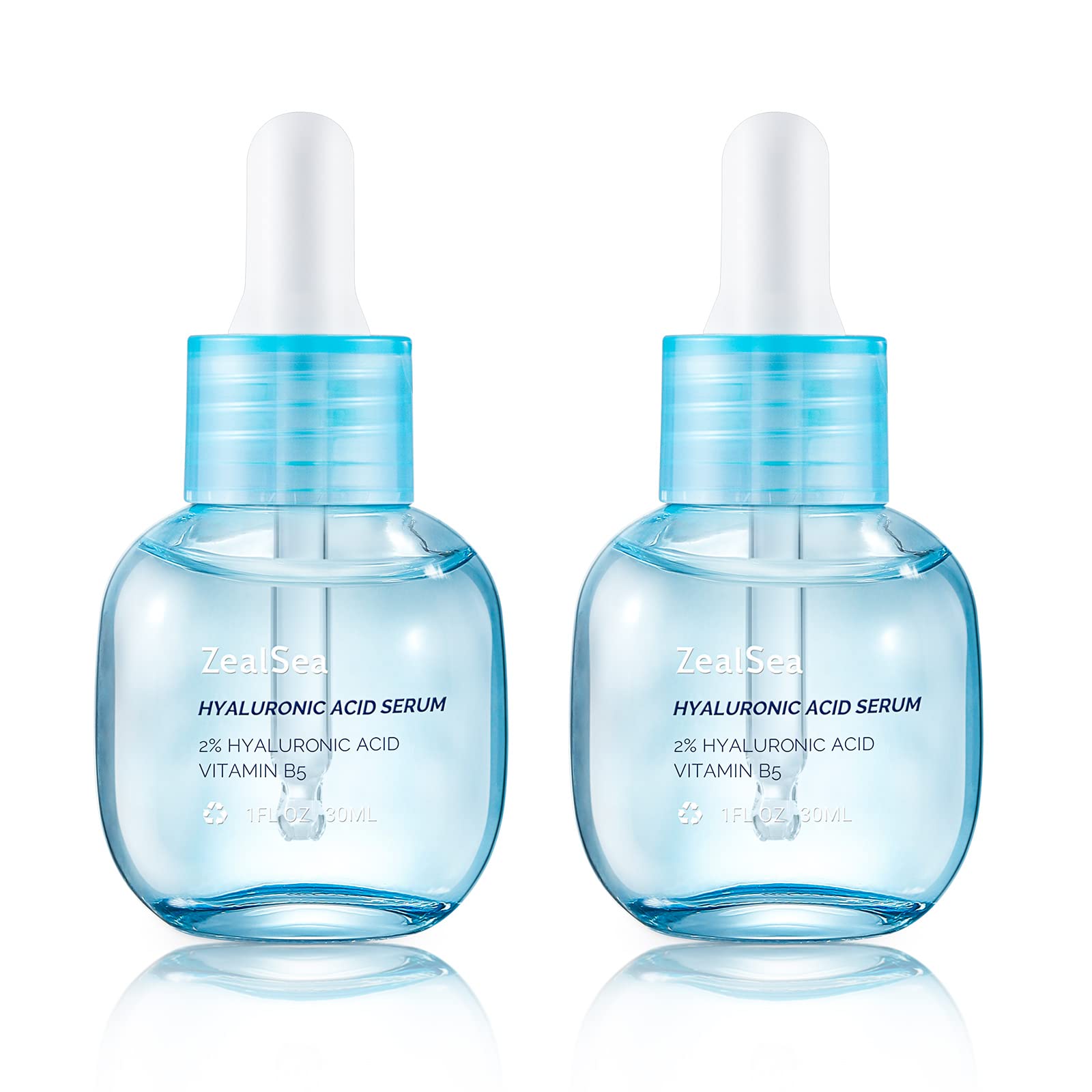 ZealSea Hyaluronic Acid Serum for Face 2 x 30ml, Facial Serum 2% Pure Hyaluronic Acid with Vitamin B5, Anti-Aging Skin Care Day