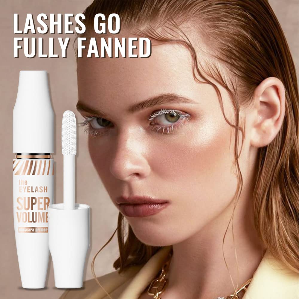 4D White Mascara Primer for Eyelashes Set, Super Volume Curly Thick Waterproof Non-Smudged Long lasting Charming Voluminous Lash