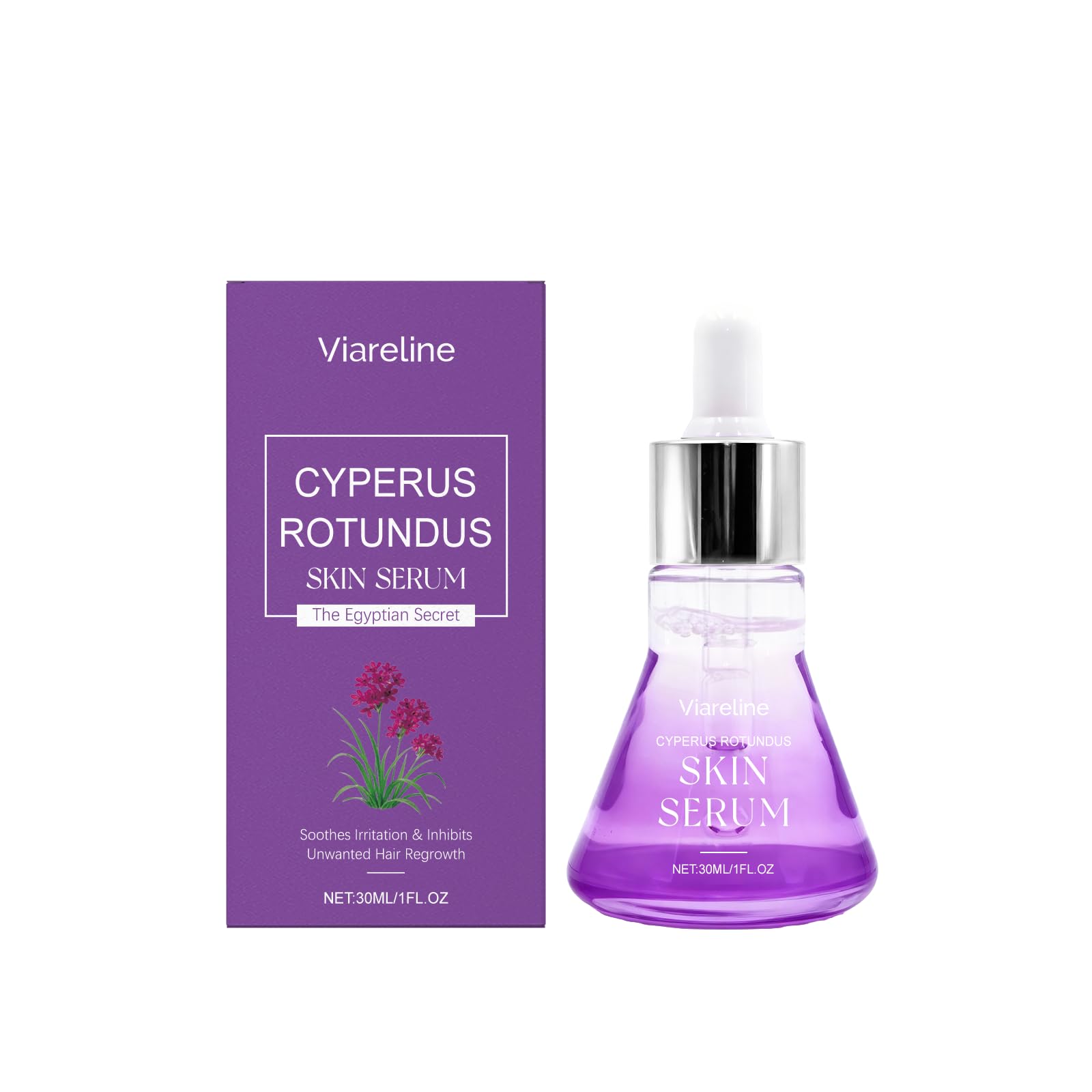 Viareline Cyperus Rotundus Skin Serum, PostHair Removal, Soothes Irritation, Inhibits Regrowth, with Hyaluronic Acid & Ceramide