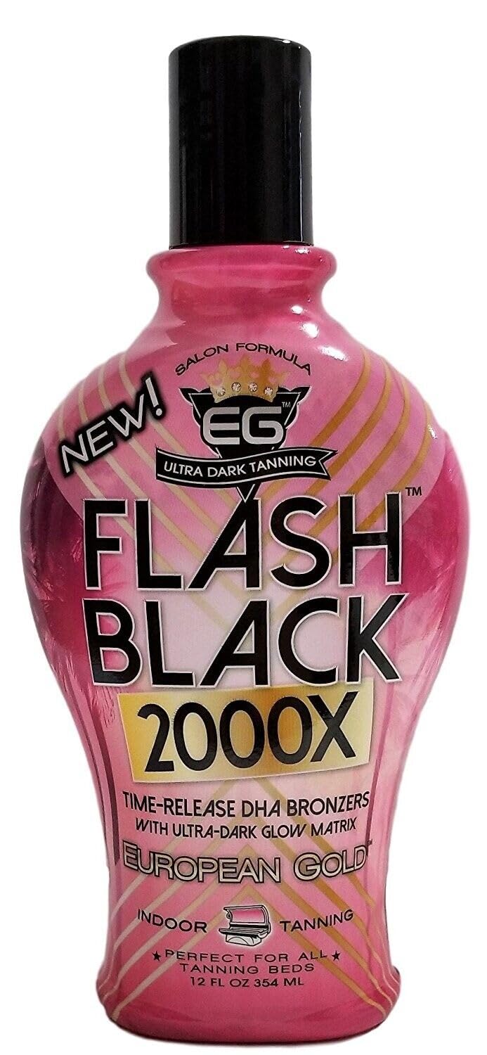 European Gold Flash Black 2000X Indoor Tanning Lotion with TimeRelease DHA Bronzers, 12 Ounce