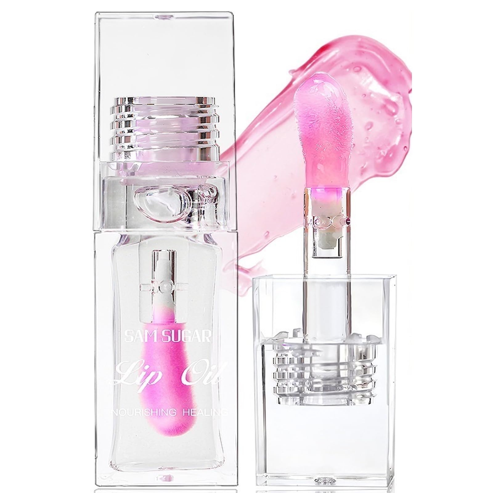 Magic Color Changing Lip Oil, Moisturizing Lip CareNon-Sticky Tinted Glitter Lip Glow Oil for Dry Lips Lip Care.(Color Changing 