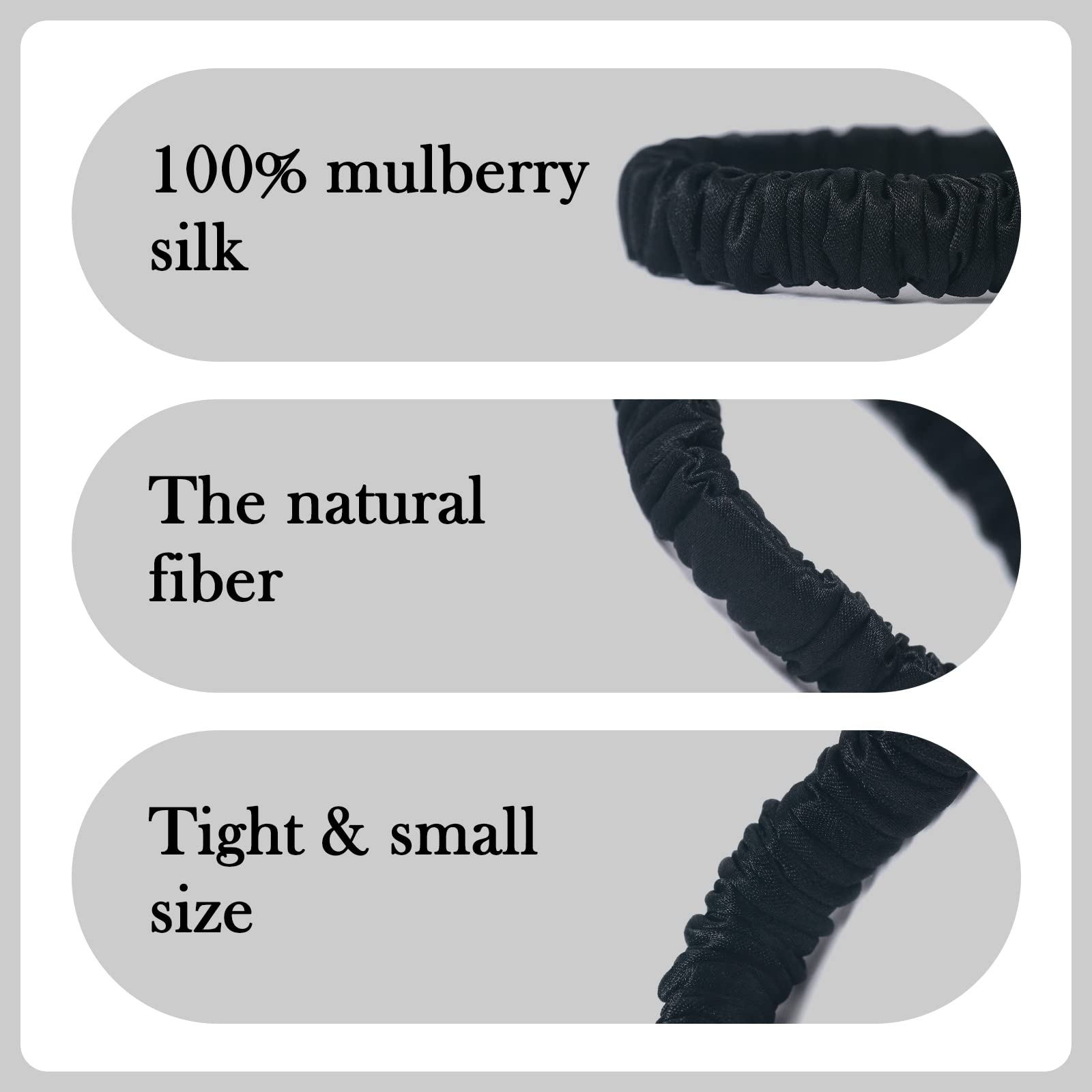 Sobonny 6 Set 100% Pure Mulberry Silk Hair-Friendly + Luxurious Elastic Skinny Scrunchies Travel Pouch Everyday Hair Ties Elasti