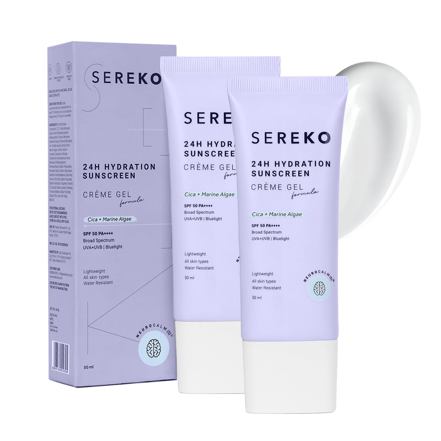 Sereko Sunscreen Spf 50 Pa++++ Crme Gel | Zero White Cast, Blue Light + Uva/Uvb Protection | Quick Absorbing, NonGreasy, 24H Hy