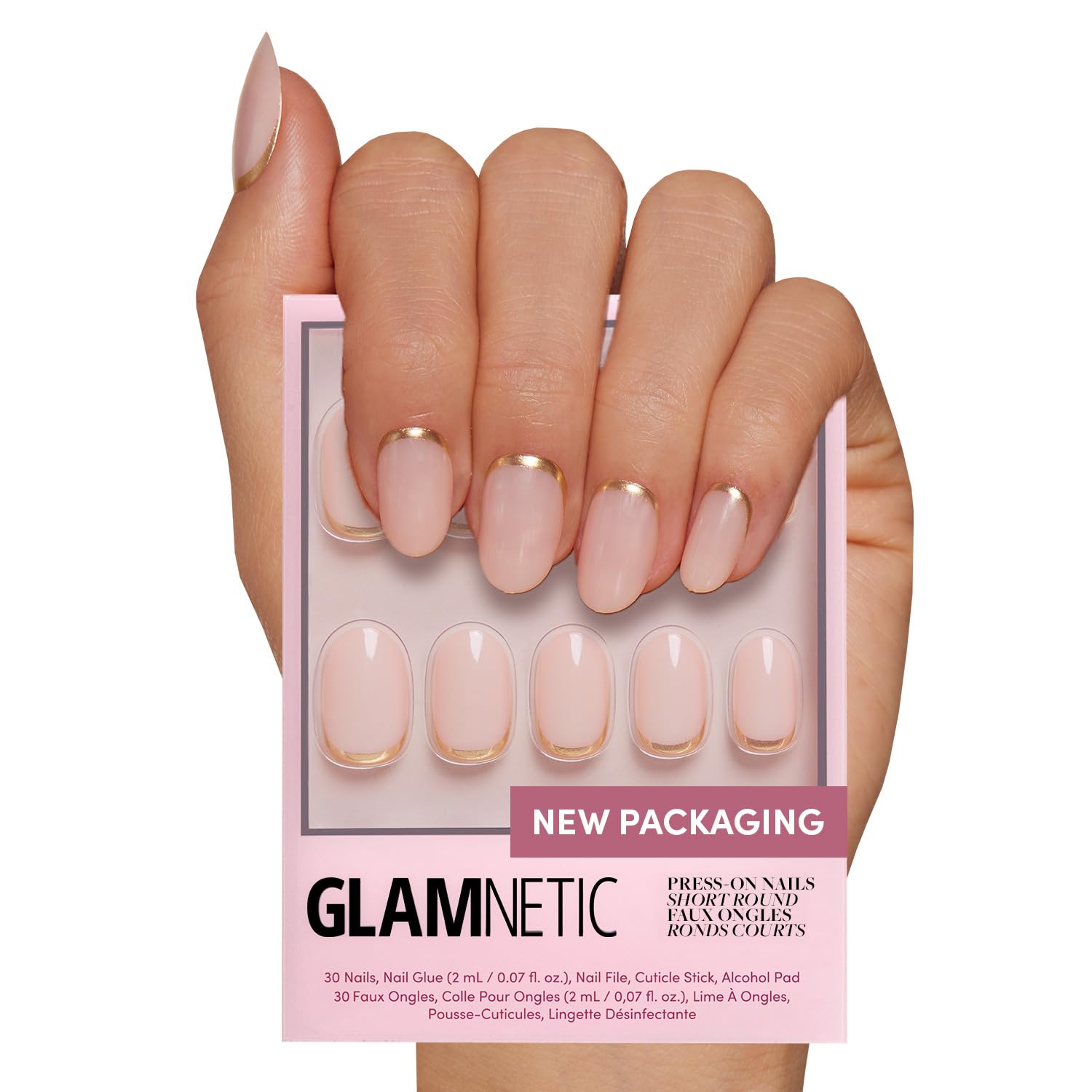 Glamnetic Press On Nails - Goal Digger | Glossy, Semi-Transparent, Short Round Nails, Reusable | 12 Sizes - 30 Nail Kit with Glu