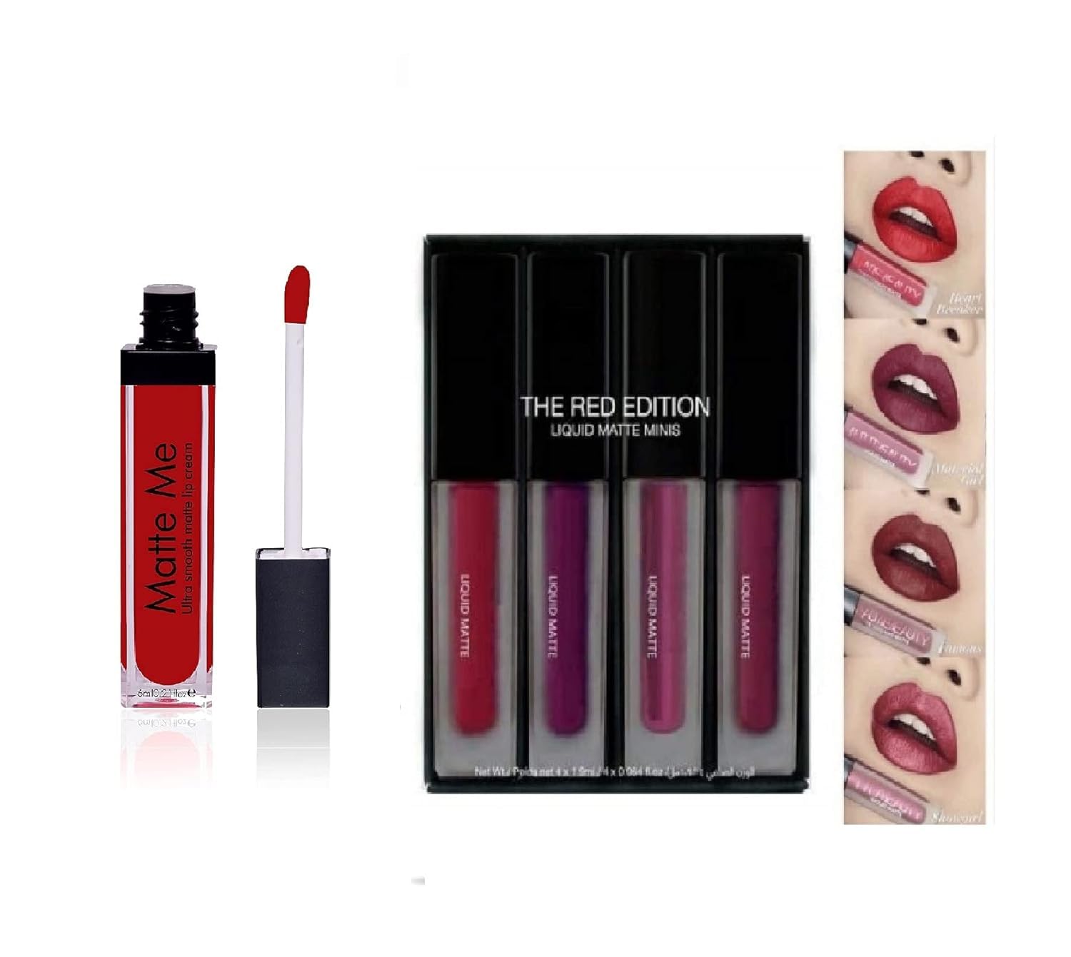 4Pc Matte Liquids Lipstick Set Long Lasting And Waterproof Single Matte Red Liquid Lipstick + 4X1 Matte Red Liquid Lipstick
