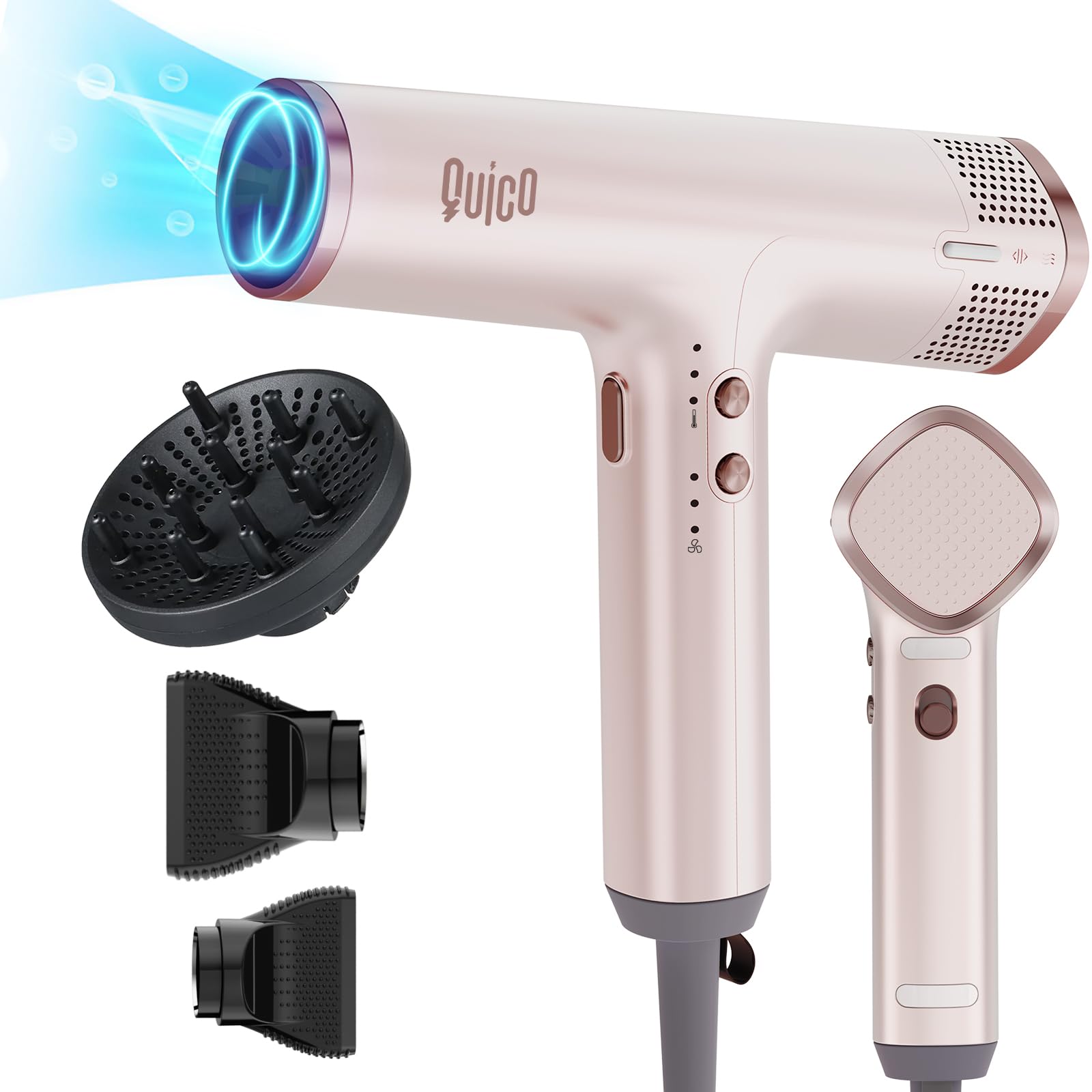 Quico Powerful Hair Dryer for Women with 110000 RPM Motor, 1875W High-Speed Professional Hair Dryers with Diffuser, Ionic Hair, 
