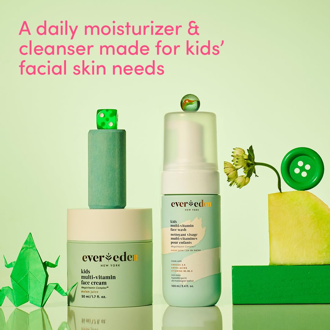 Evereden Kids Happy Face Duo (Melon Juice) - Multi-Vitamin Kids Face Wash & Kids Face Cream Set - Clean & Vegan Skin Care for Ki