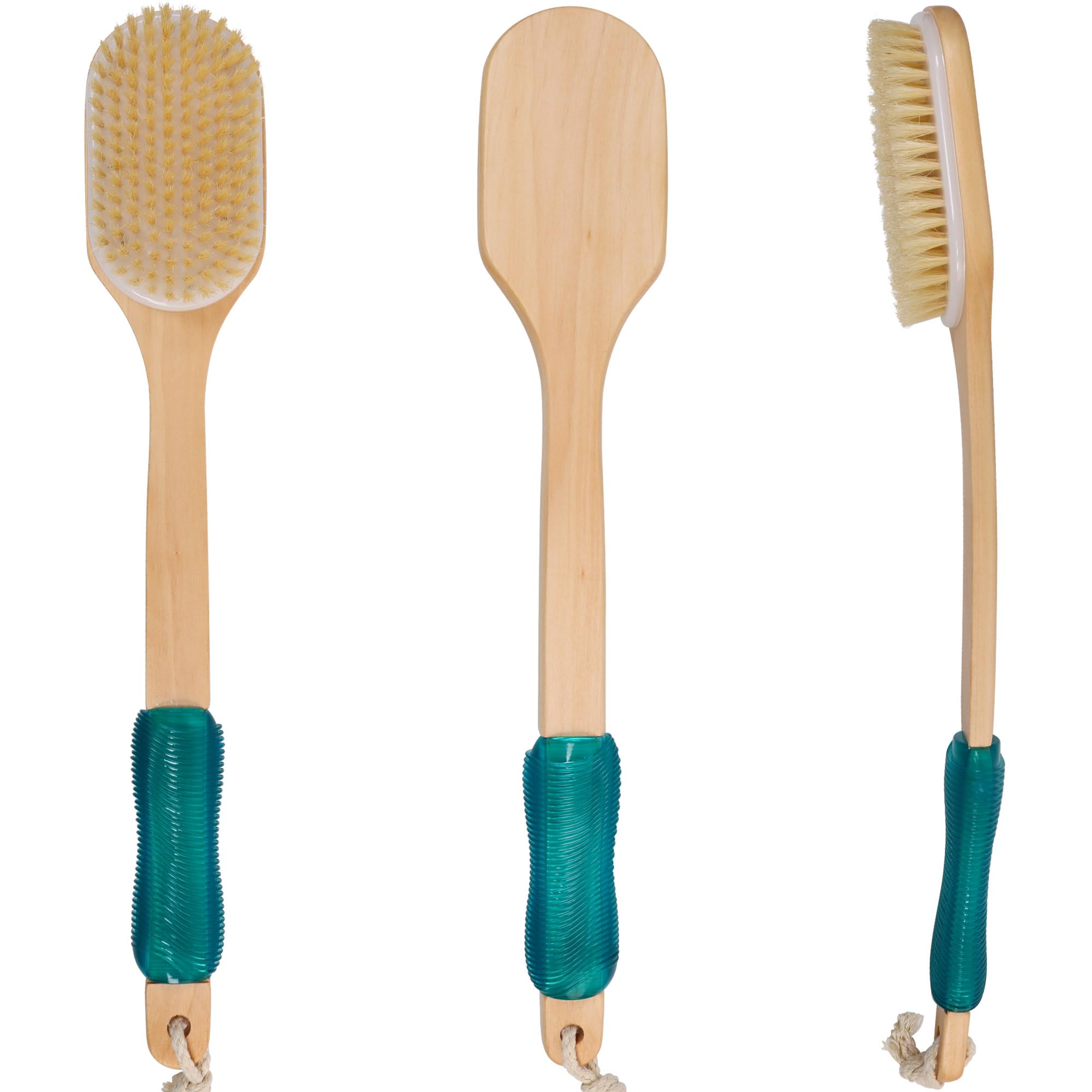 Owiizi Back Scrubber For Shower,Stiff Boar Bristles Wooden Curved Long Handle Antiskid Body Bath Brush For Back Use Wet Or Dry,D