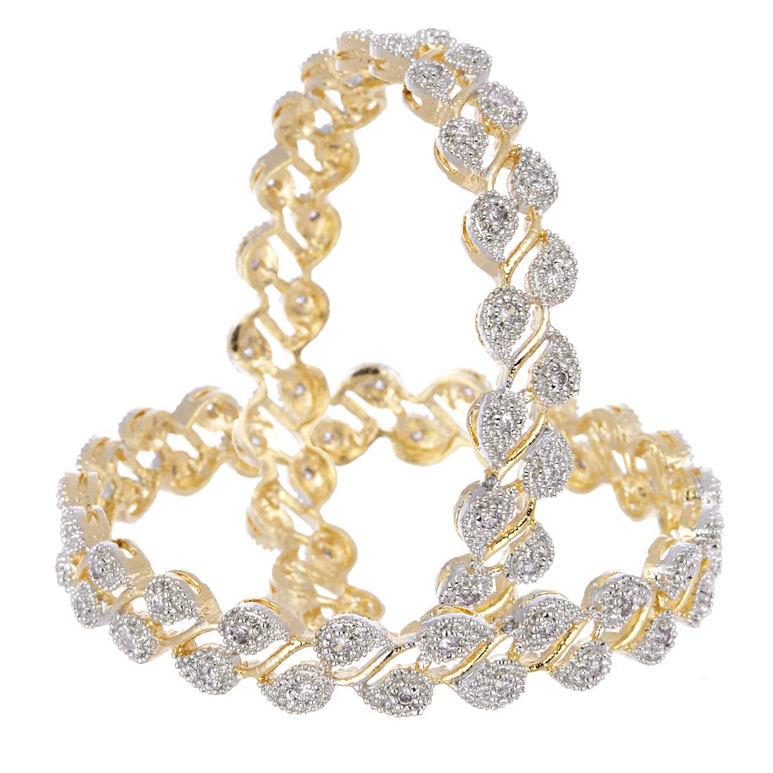 ZENEME Leaf Shaped American Diamond Gold Plated Bangles Jewellery For Women & Girls (2.6)