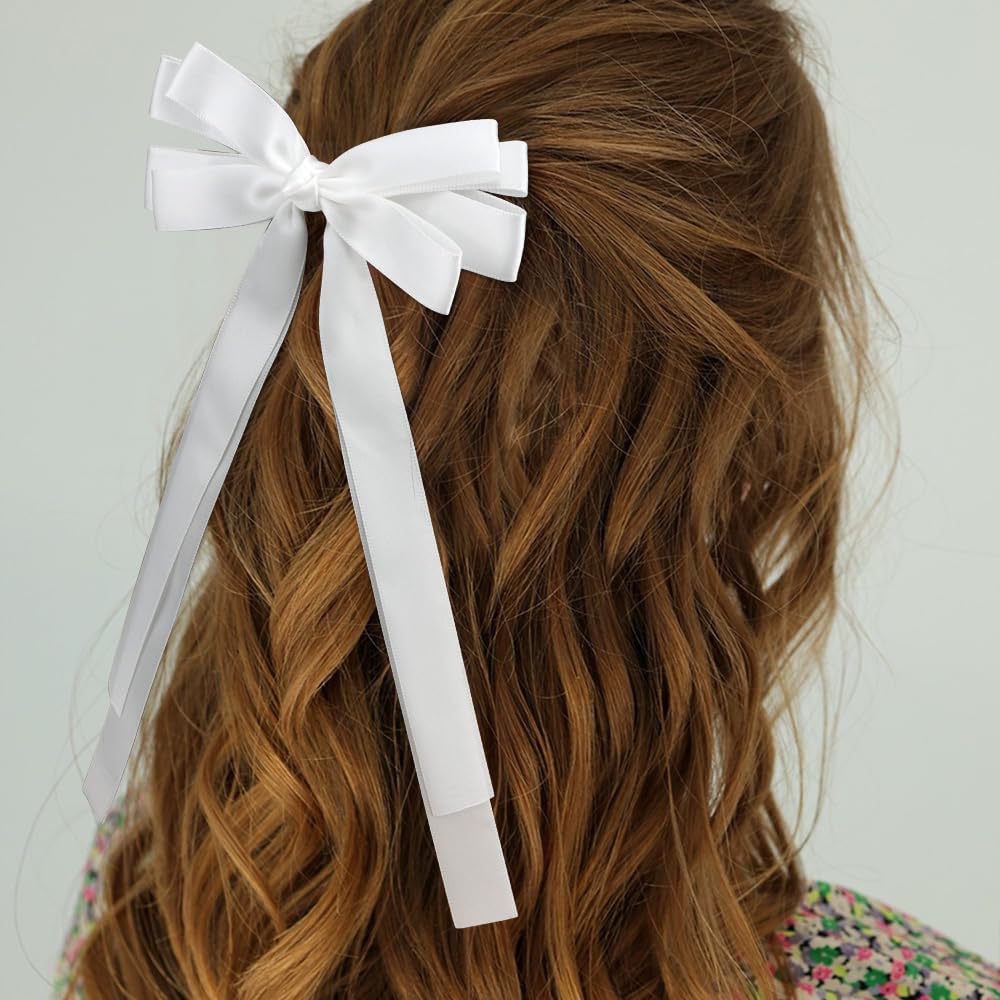 Atoden 4 Pcs Silky Satin Hair Bows For Women Girls Hair Clips Hair Barrettes Alligator Metal Clips Big Bowknot Cute Hair Accesso