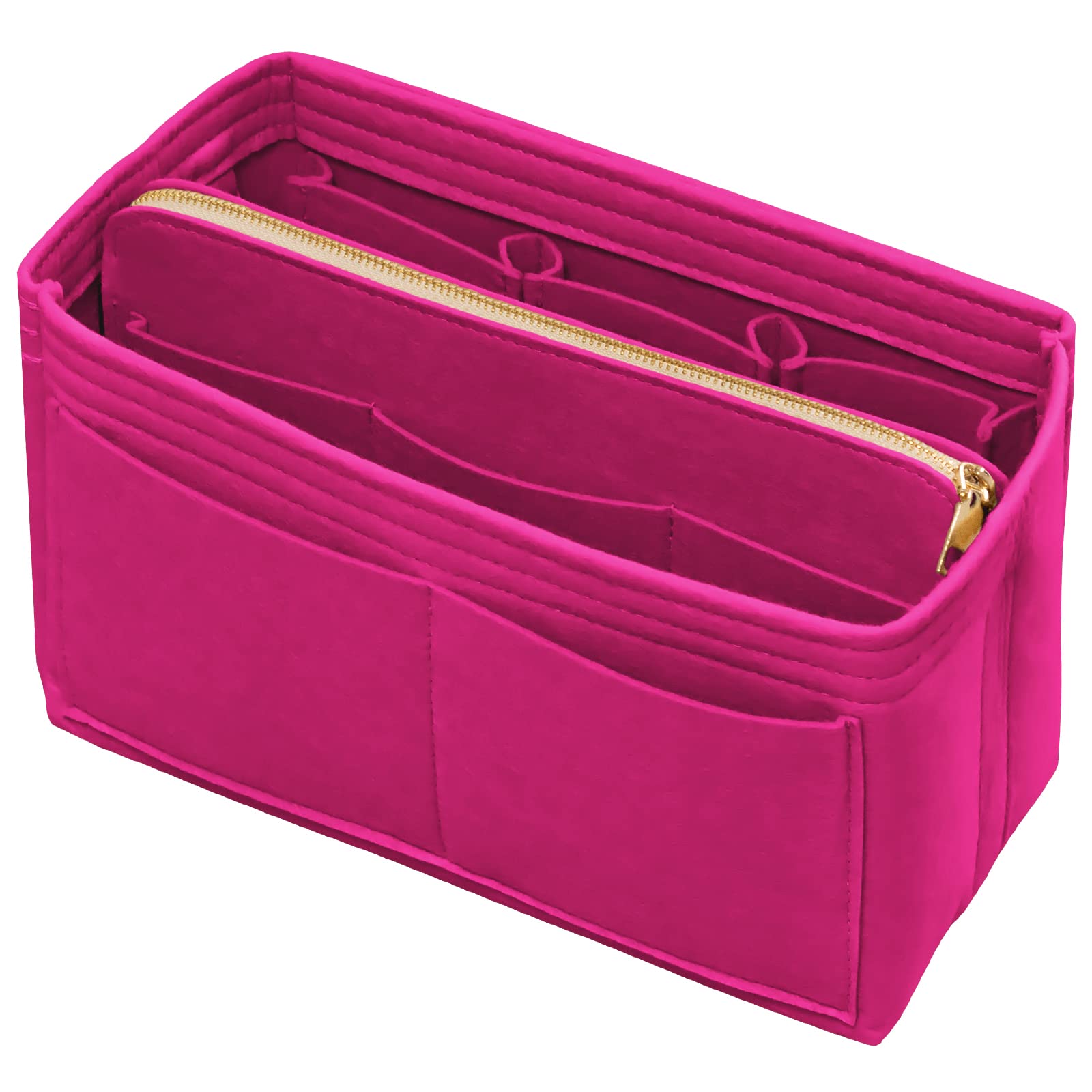 DailyPlus Handbag Organizer with Zipper Felt Handbag Organizer Handbag in Bag with Keychain for Tote Handbag Pink Medium